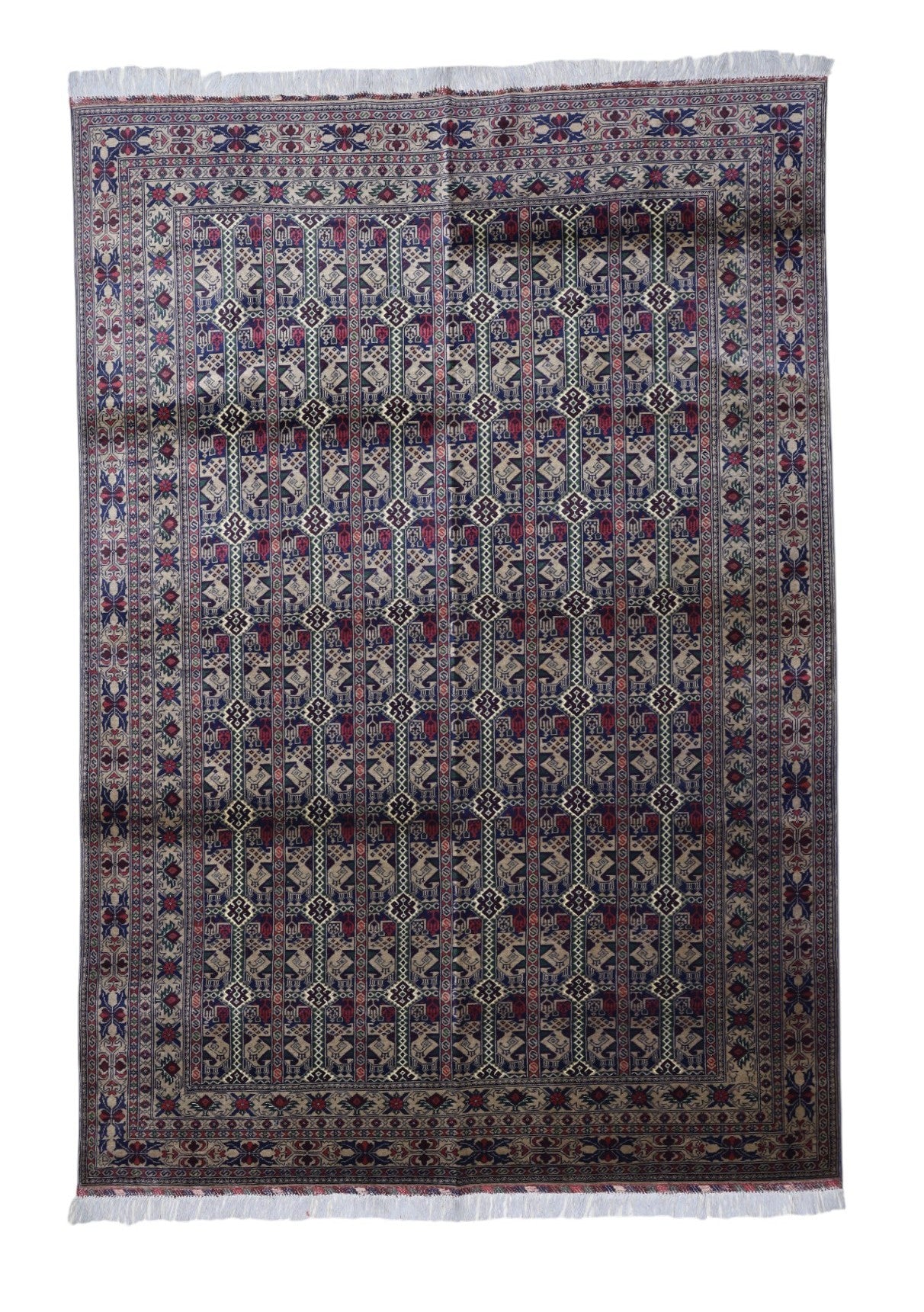 Hand-Knotted Afghani Ala Bakhmal Wool Rug – 6’6″ x 9’3″
