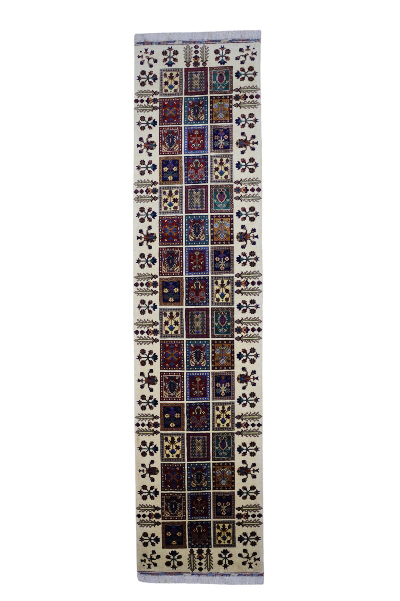 Hand-Knotted Afghani Bakhteiari Wool Rug – 3’0″ x 12’10″