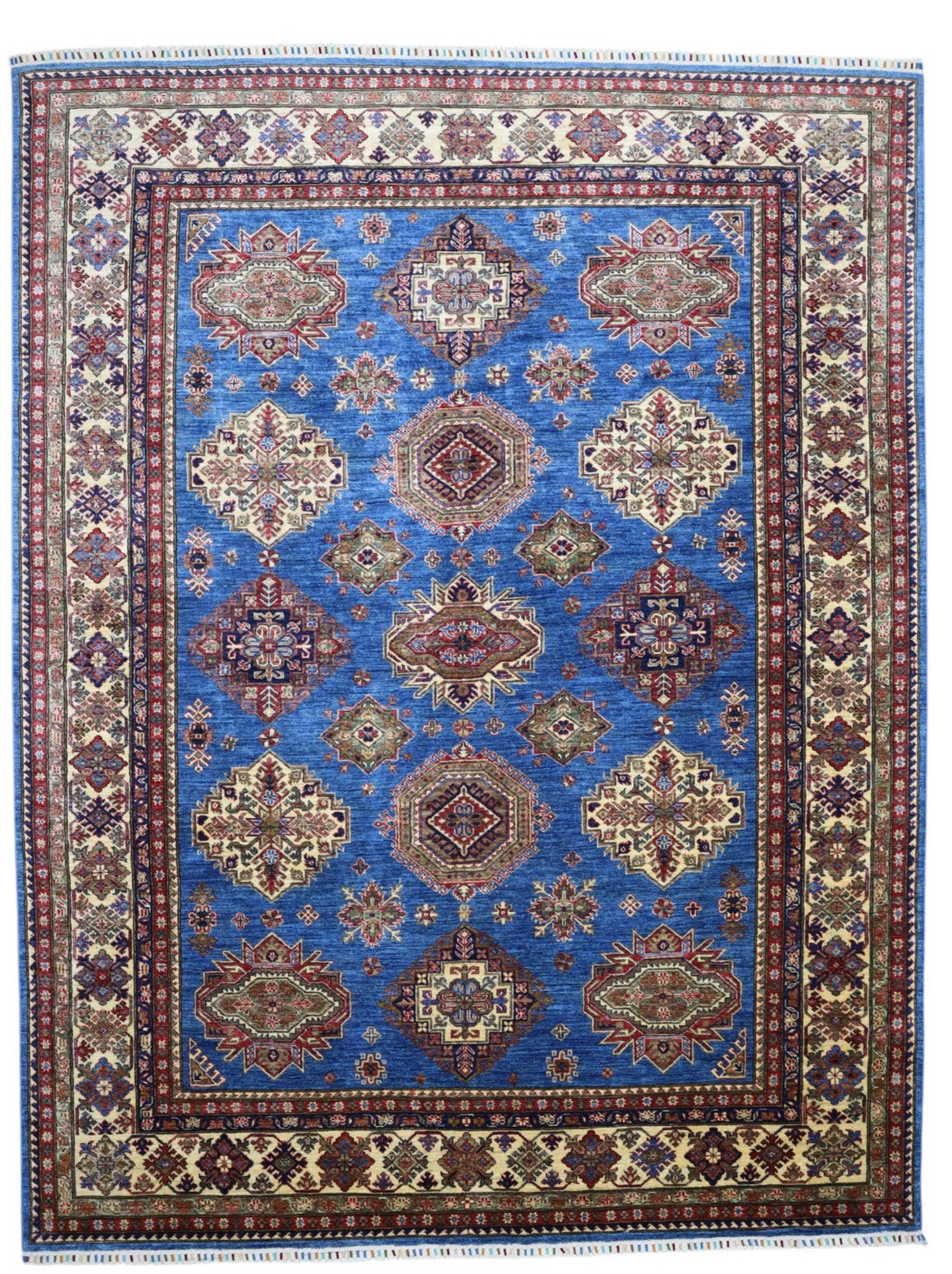 Hand-Knotted Afghani Kazak Wool Rug – 8’0″ x 10’4″