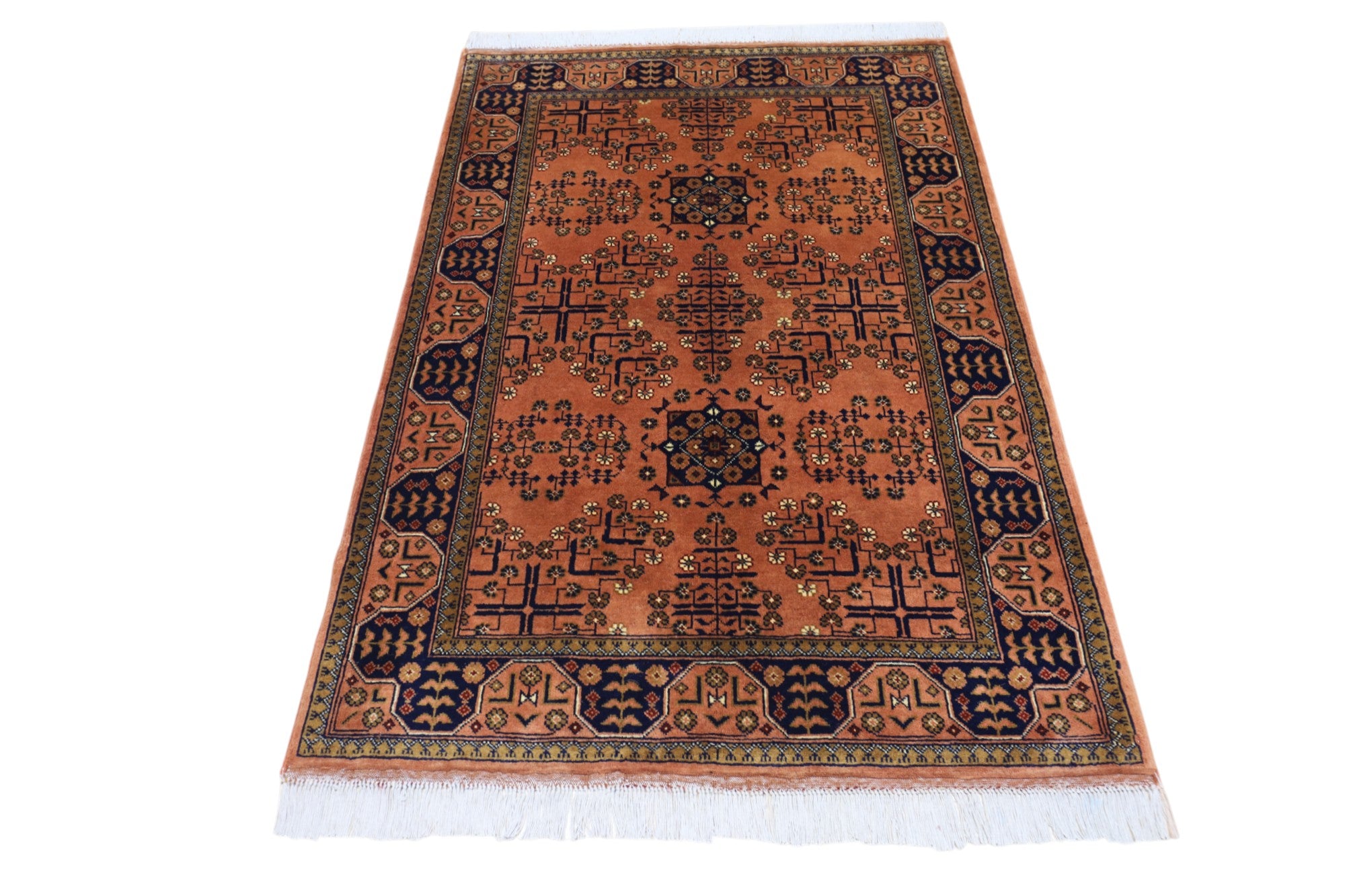 Hand-Knotted Afghani Bukhara Wool Rug – 3’5″ x 4’9″
