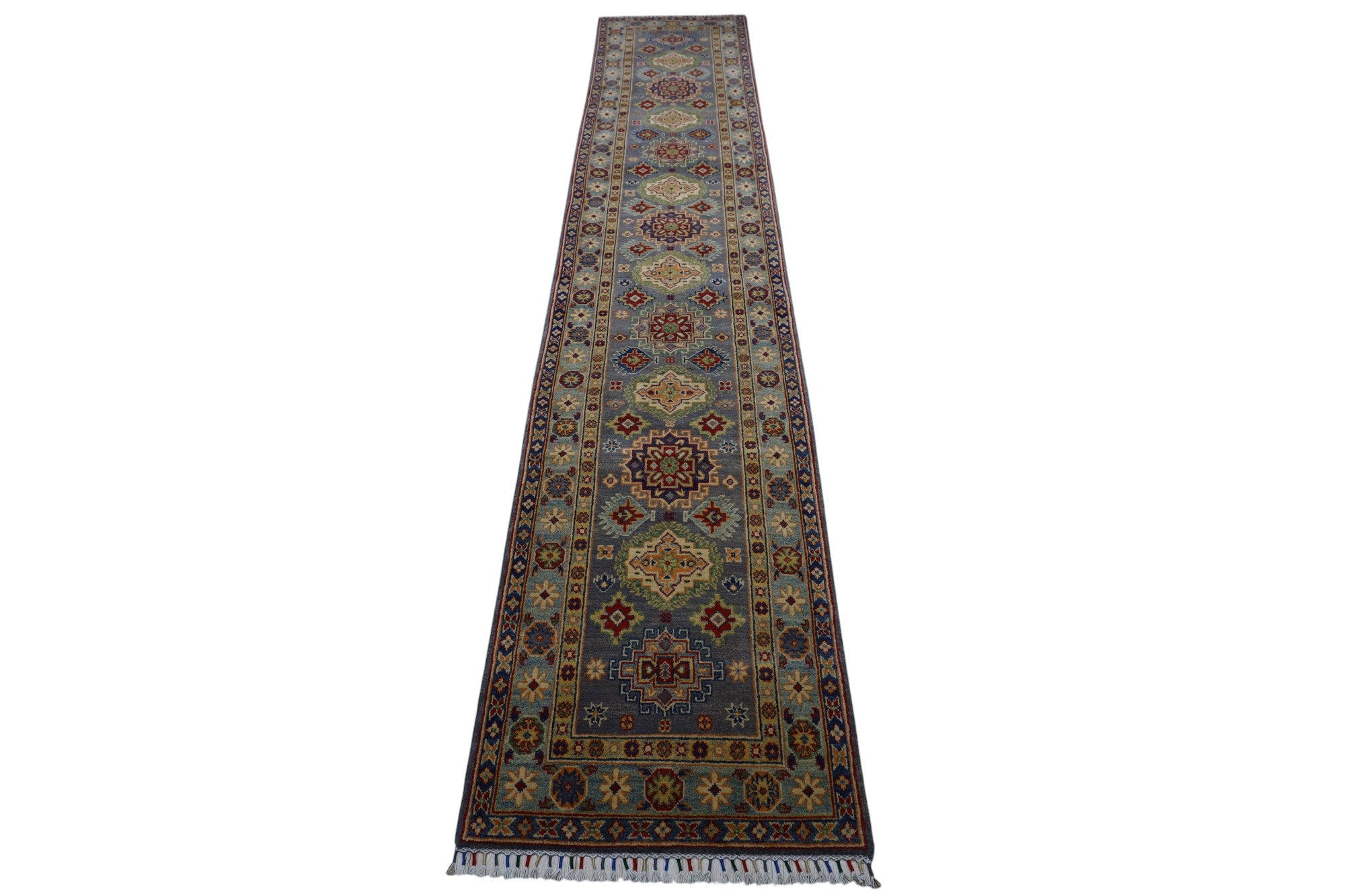 Hand-Knotted Afghani Kazak Wool Rug – 2’7″ x 12’11″