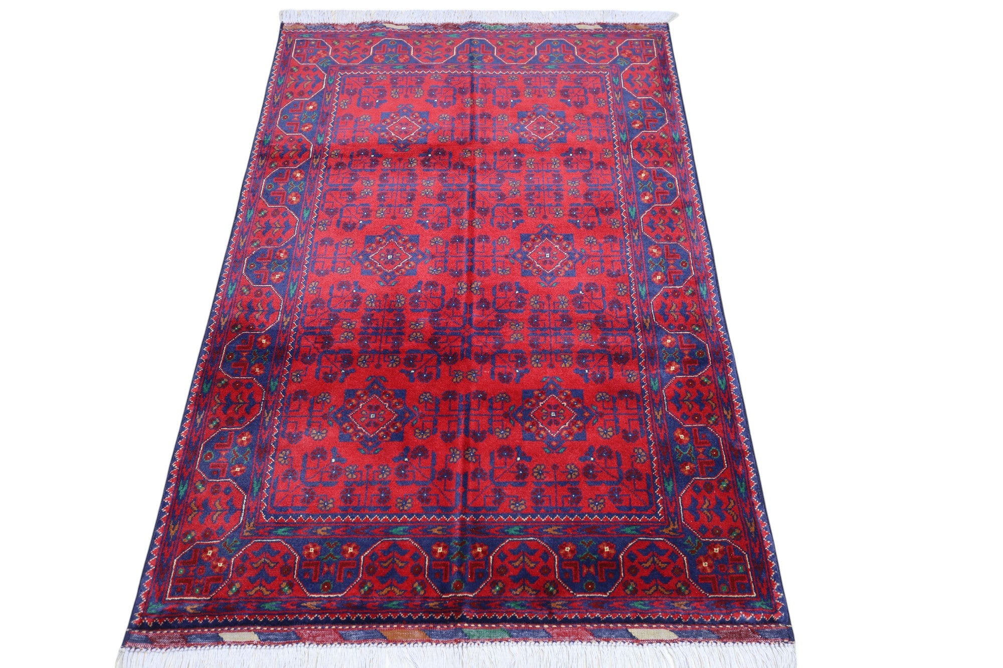 Hand-Knotted Afghani Bukharay Wool Rug – 3’3″ x 4’10″