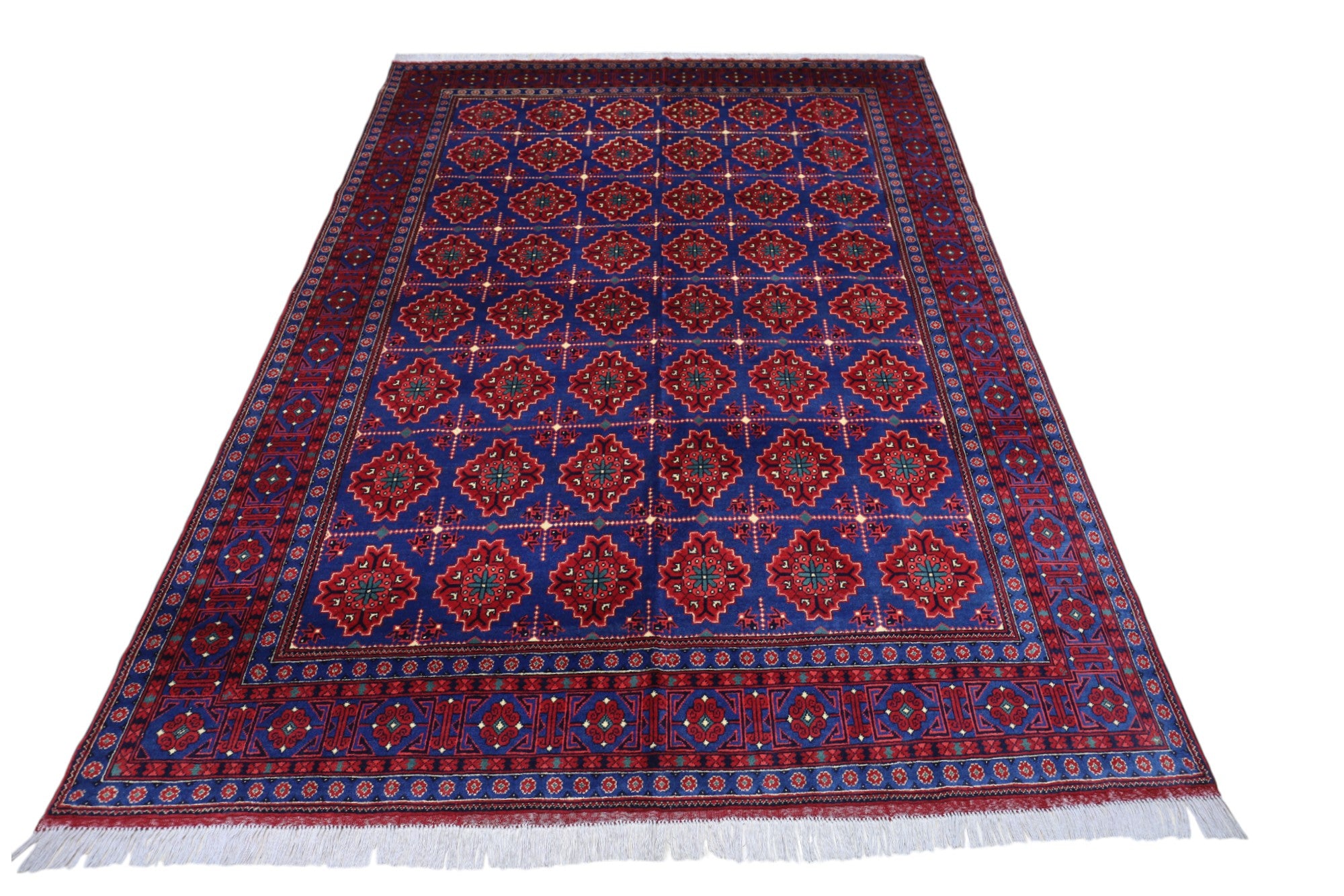 Hand-Knotted Afghani Sareqi Wool Rug – 6’8″ x 9’4″