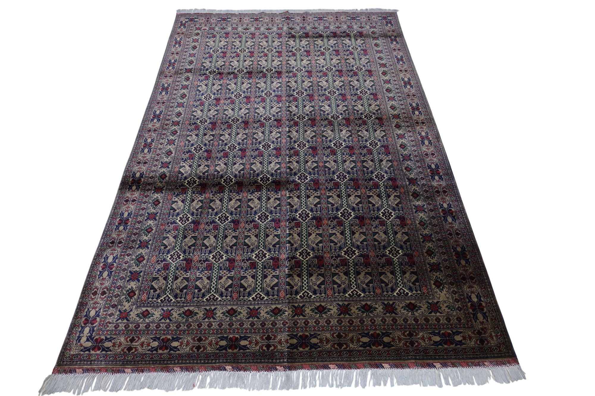 Hand-Knotted Afghani Ala Bakhmal Wool Rug – 6’6″ x 9’3″