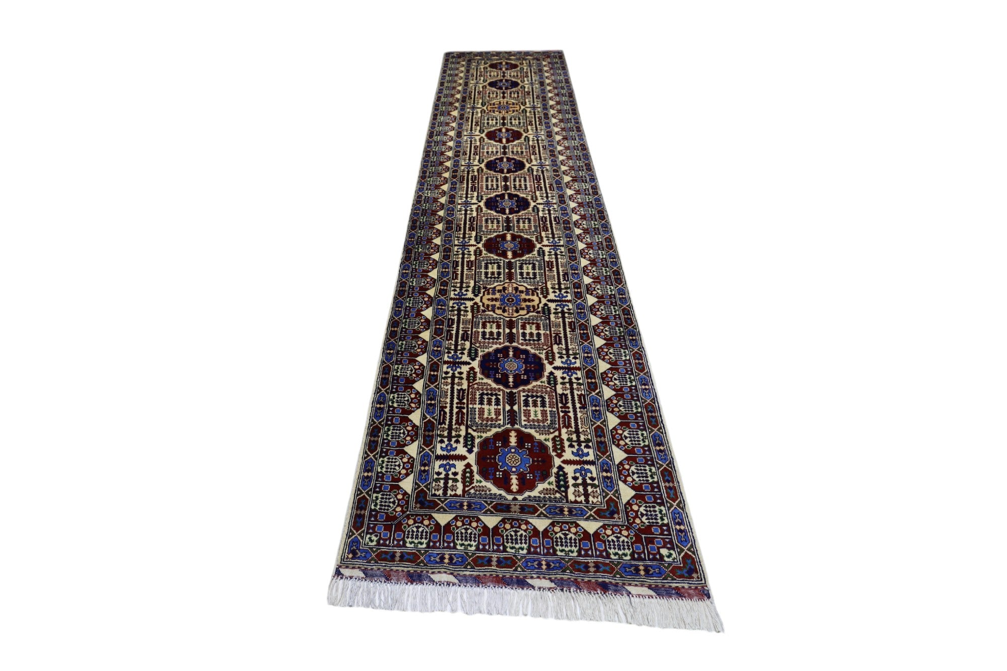 Hand-Knotted Afghani Gandom Wool Rug – 3’1″ x 13’1″