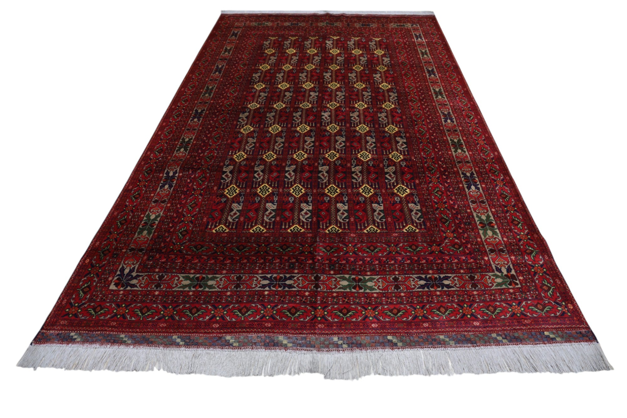 Hand-Knotted Afghani Ala Bakhmal Wool Rug – 6’4″ x 9’8″