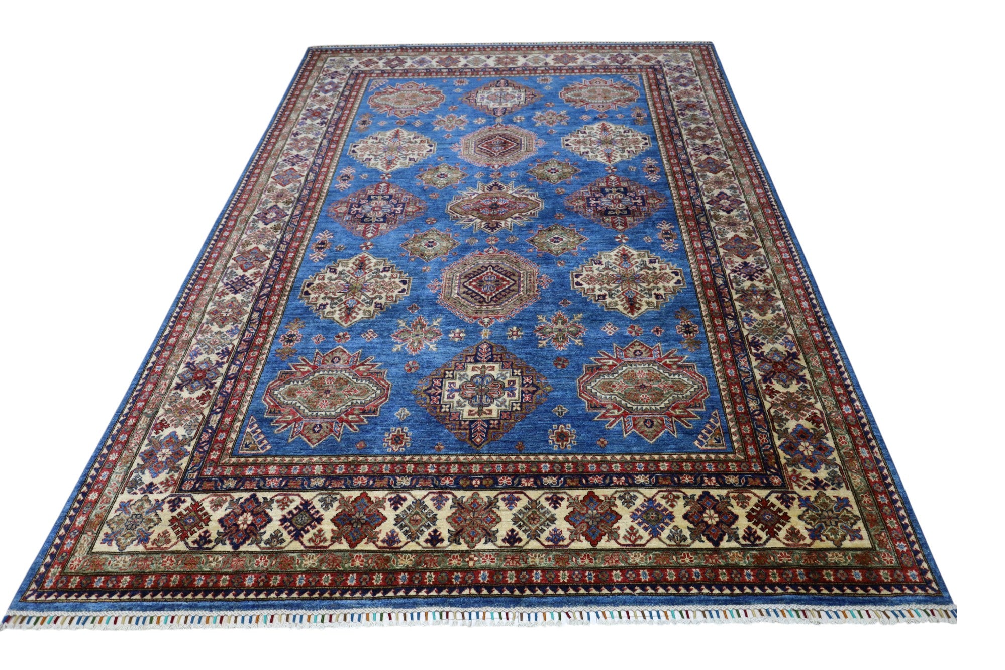 Hand-Knotted Afghani Kazak Wool Rug – 8’0″ x 10’4″