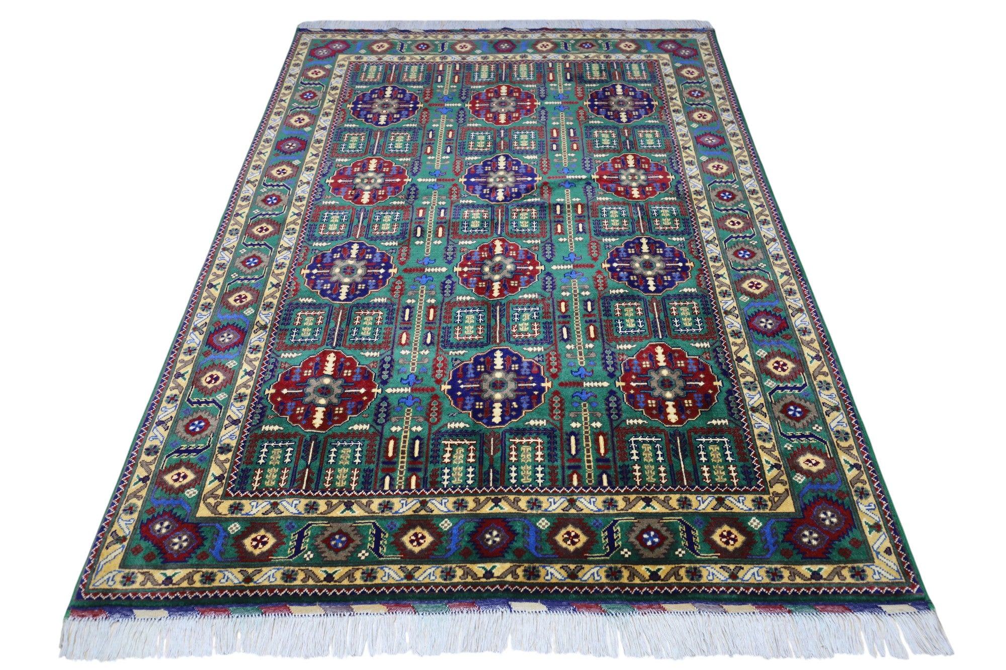 Hand-Knotted Afghani Gandom Wool Rug – 4’11″ x 6’9″