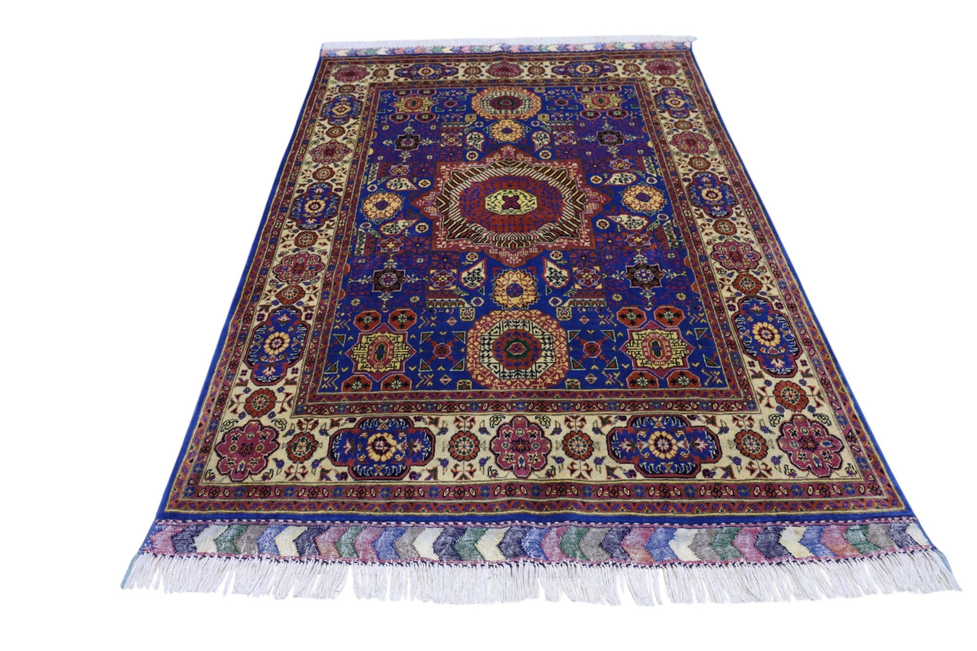 Hand-Knotted Afghani Mamluk Wool Rug – 5’0″ x 7’2″