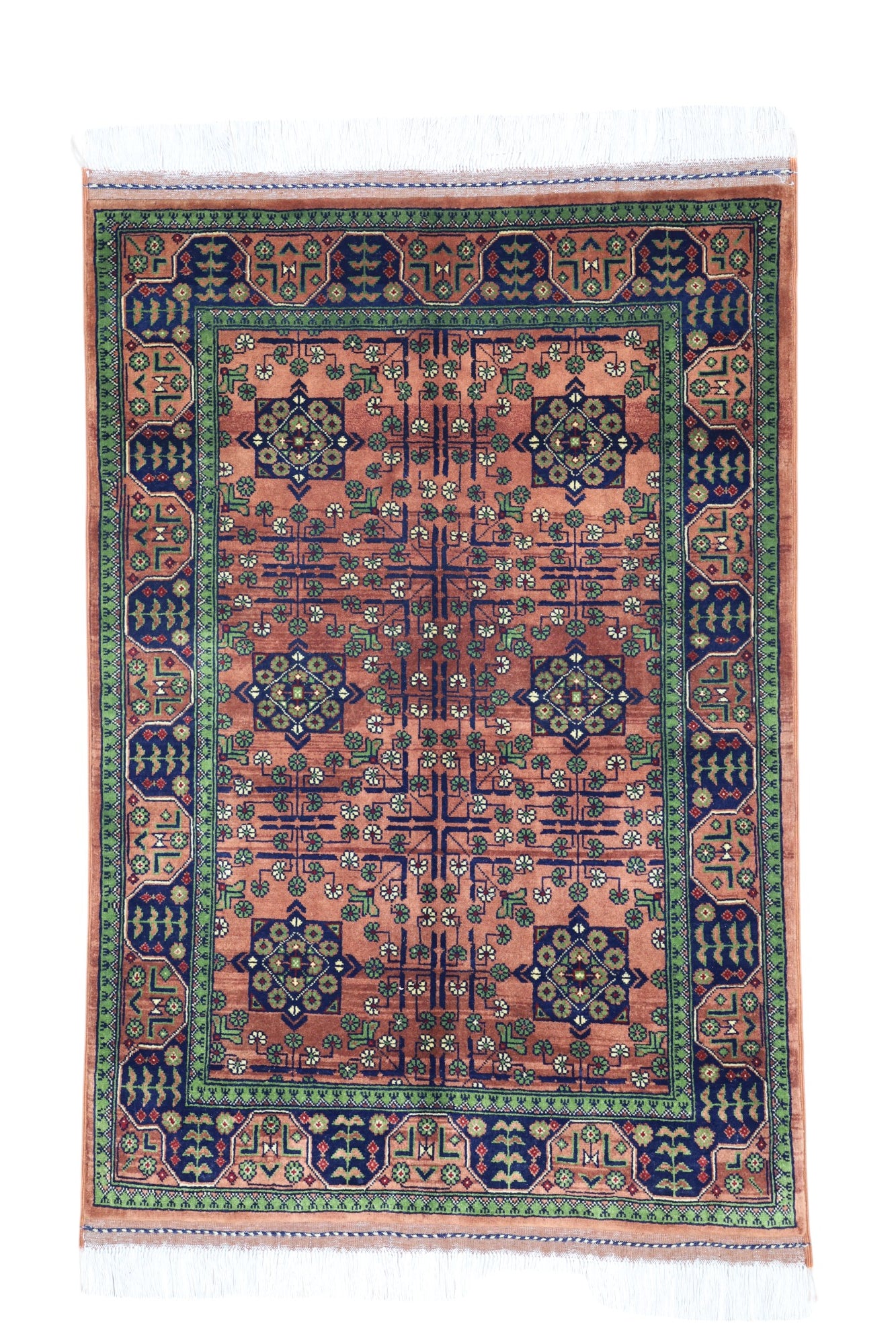Hand-Knotted Afghani Bukharai Wool Rug – 3’5″ x 4’10″