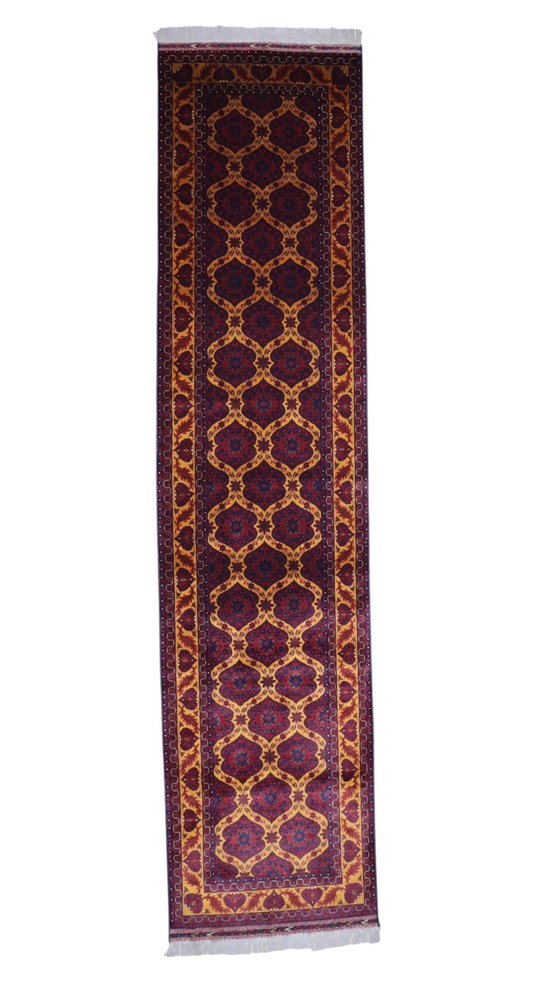 Hand-Knotted Afghani Zanjir Wool Rug – 2’11″ x 12’6″