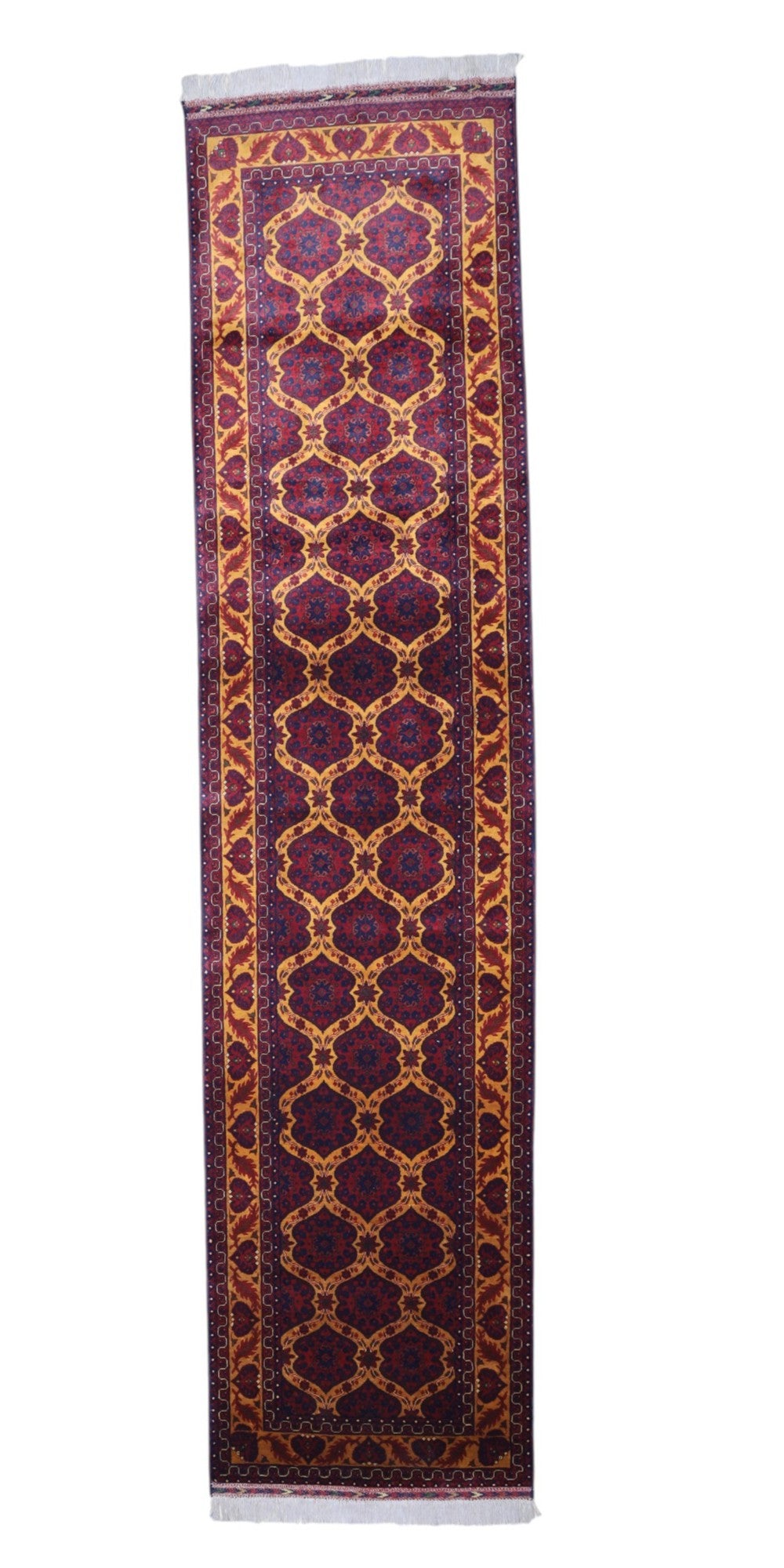 Hand-Knotted Afghani Zanjir Wool Rug – 2’11″ x 12’6″