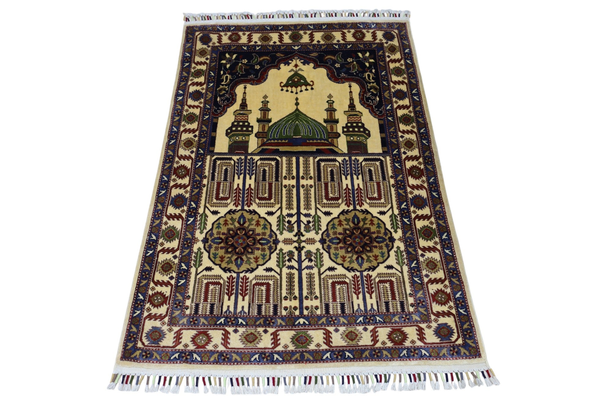Hand-Knotted Afghani Wool Prayer Rug – 2’10″ x 4’1″