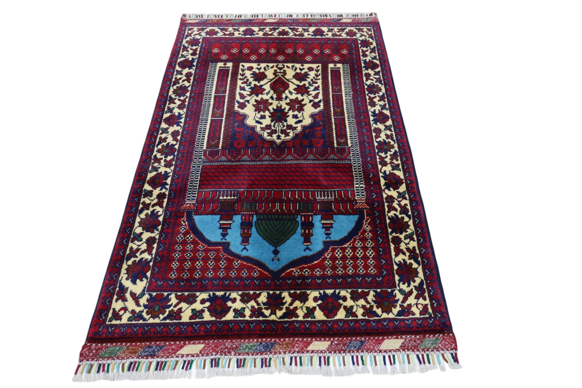 Hand-Knotted Afghani Wool Prayer Rug – 2’9″ x 4’3″