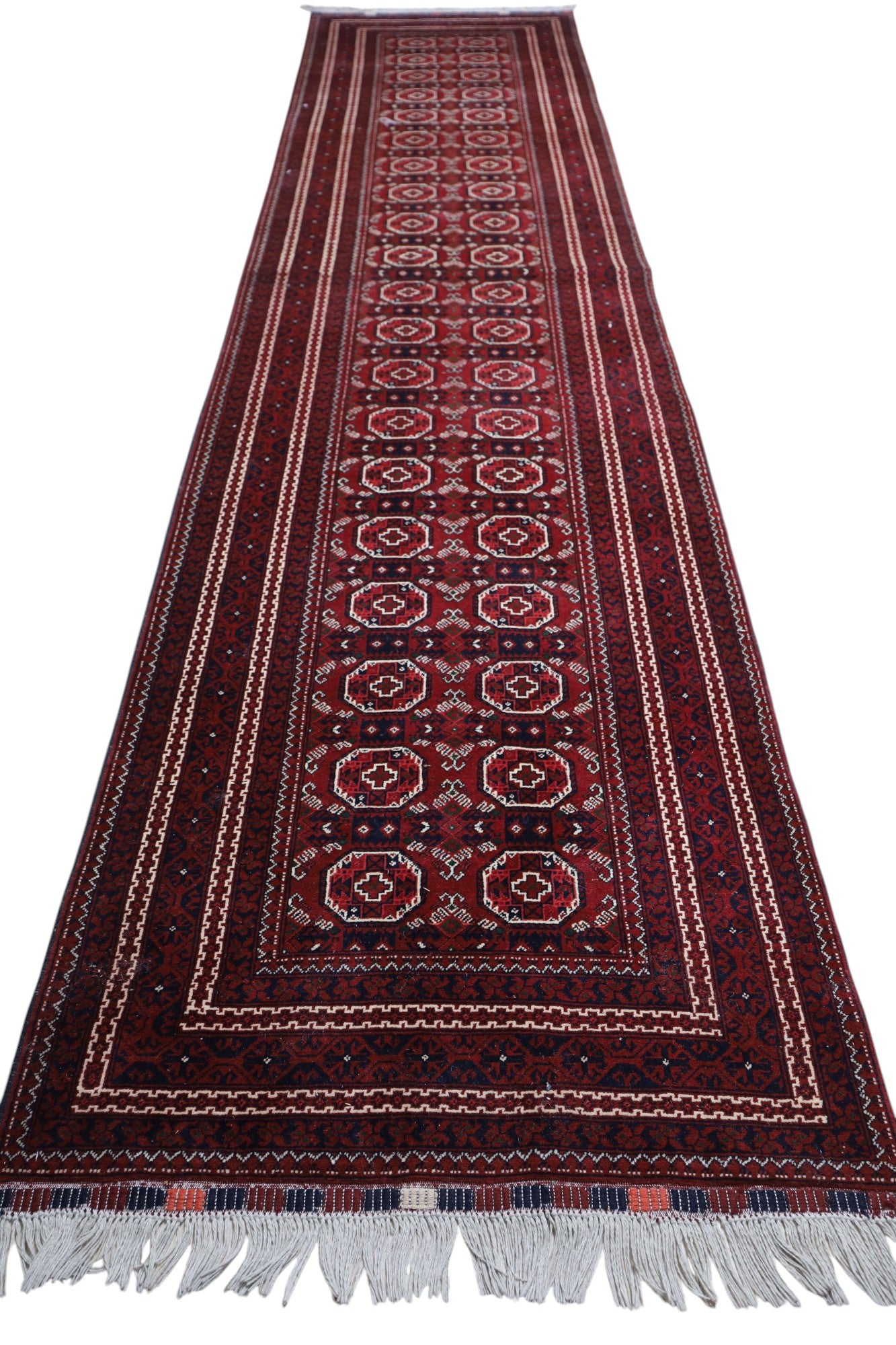 Hand-Knotted Afghani Fil Pai Wool Rug – 2’11″ x 12’8″