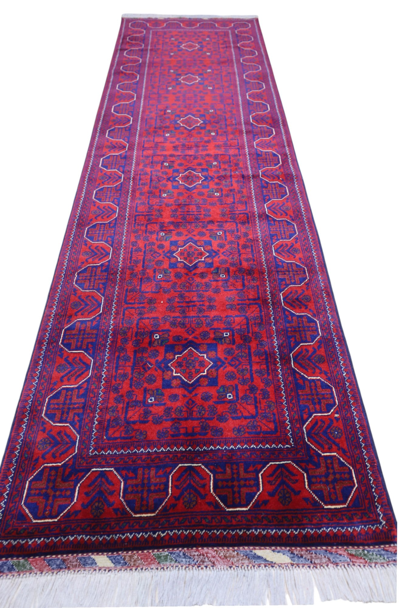 Hand-Knotted Afghani Bukharai Wool Rug – 2’9″ x 9’9″