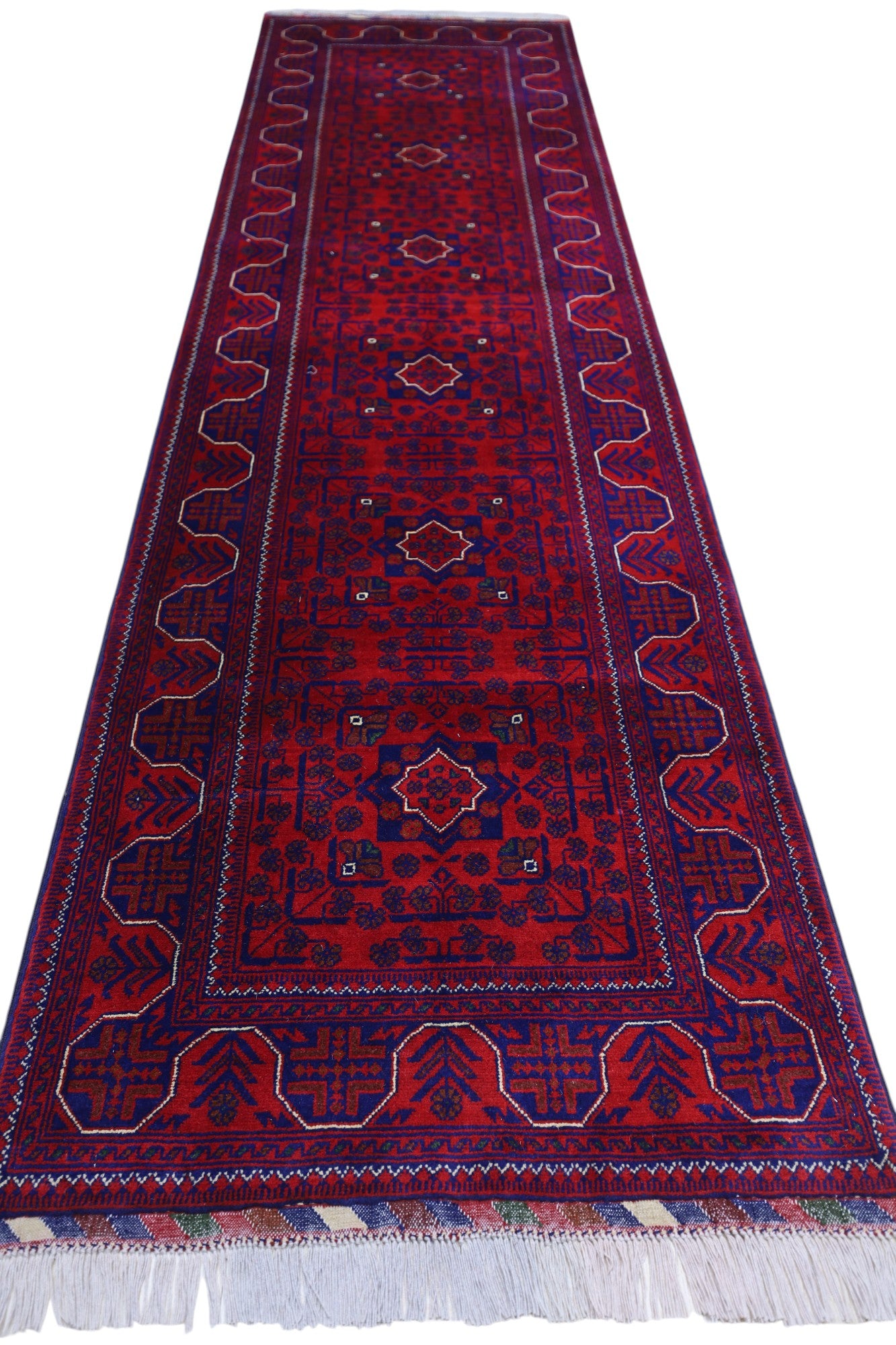 Hand-Knotted Afghani Bukharai Wool Rug – 2’9″ x 9’9″