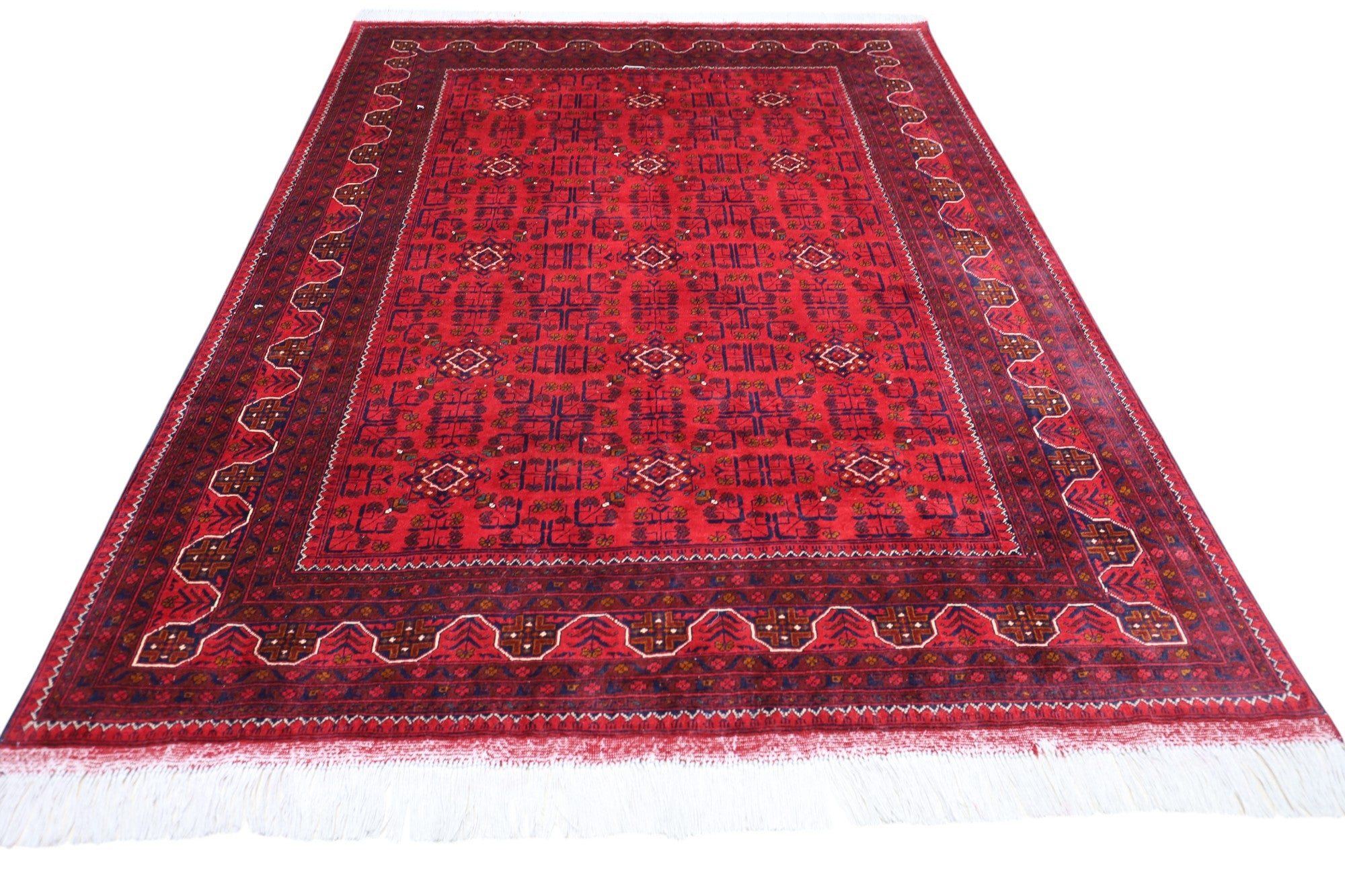 Hand-Knotted Afghani Bukharai Wool Rug – 5’8″ x 7’4″