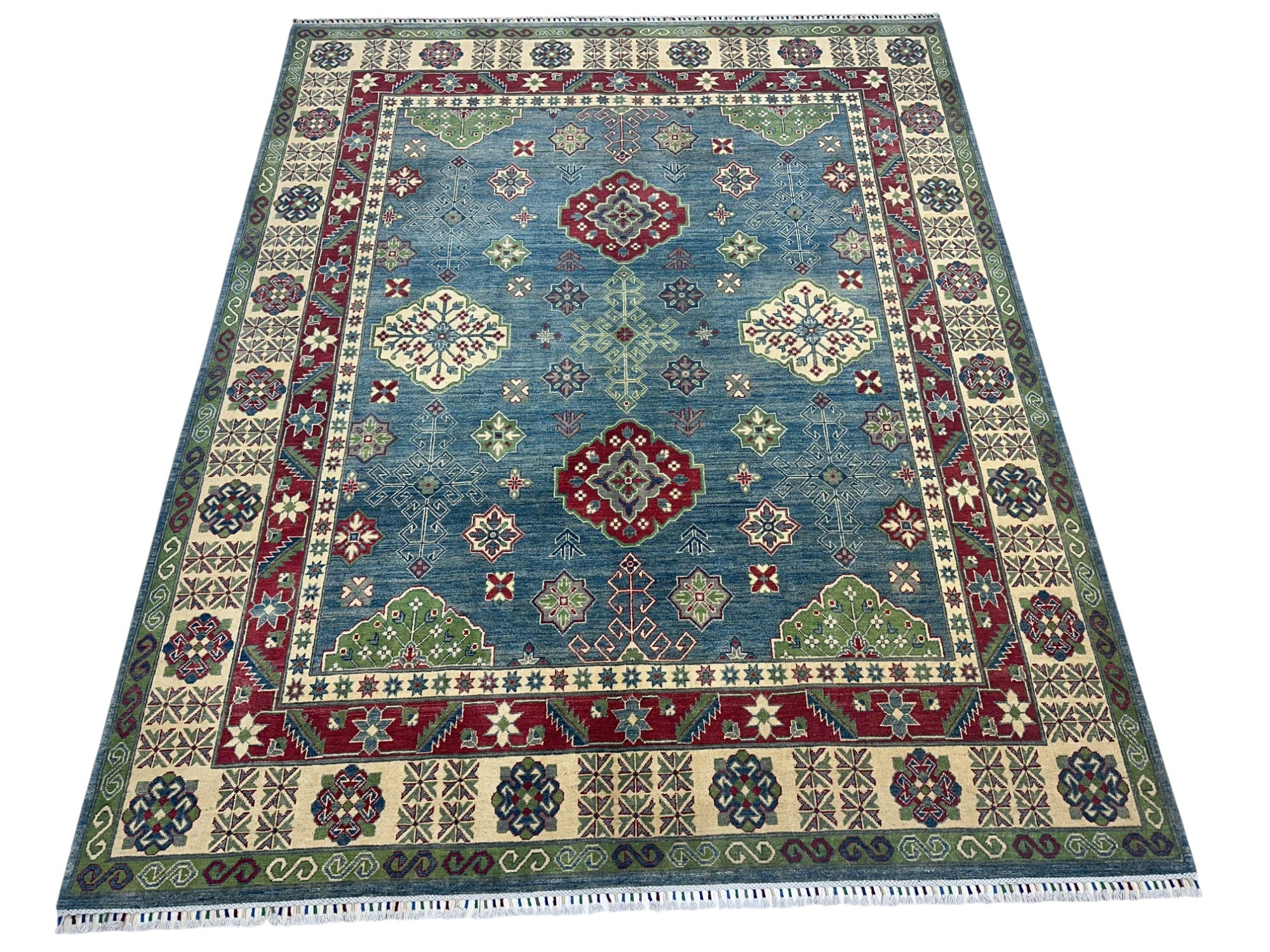 Hand-Knotted Afghani Kazak Wool Rug – 8’1” x 9’10”
