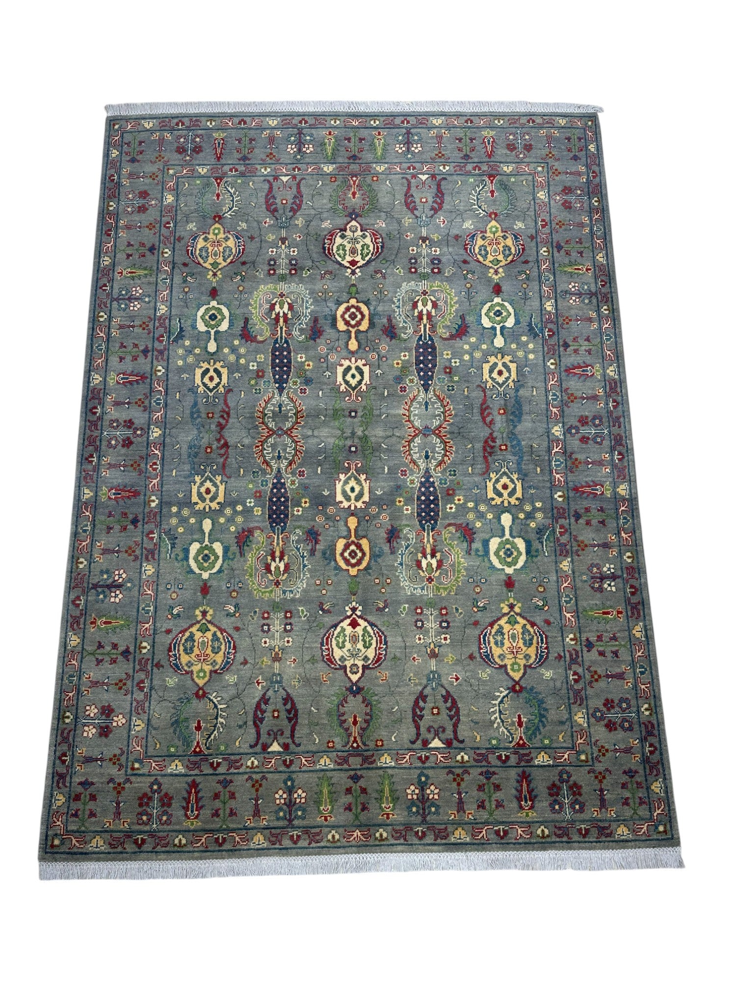 Hand-Knotted Afghani Kazak Wool Rug – 5’6″ x 7’10″