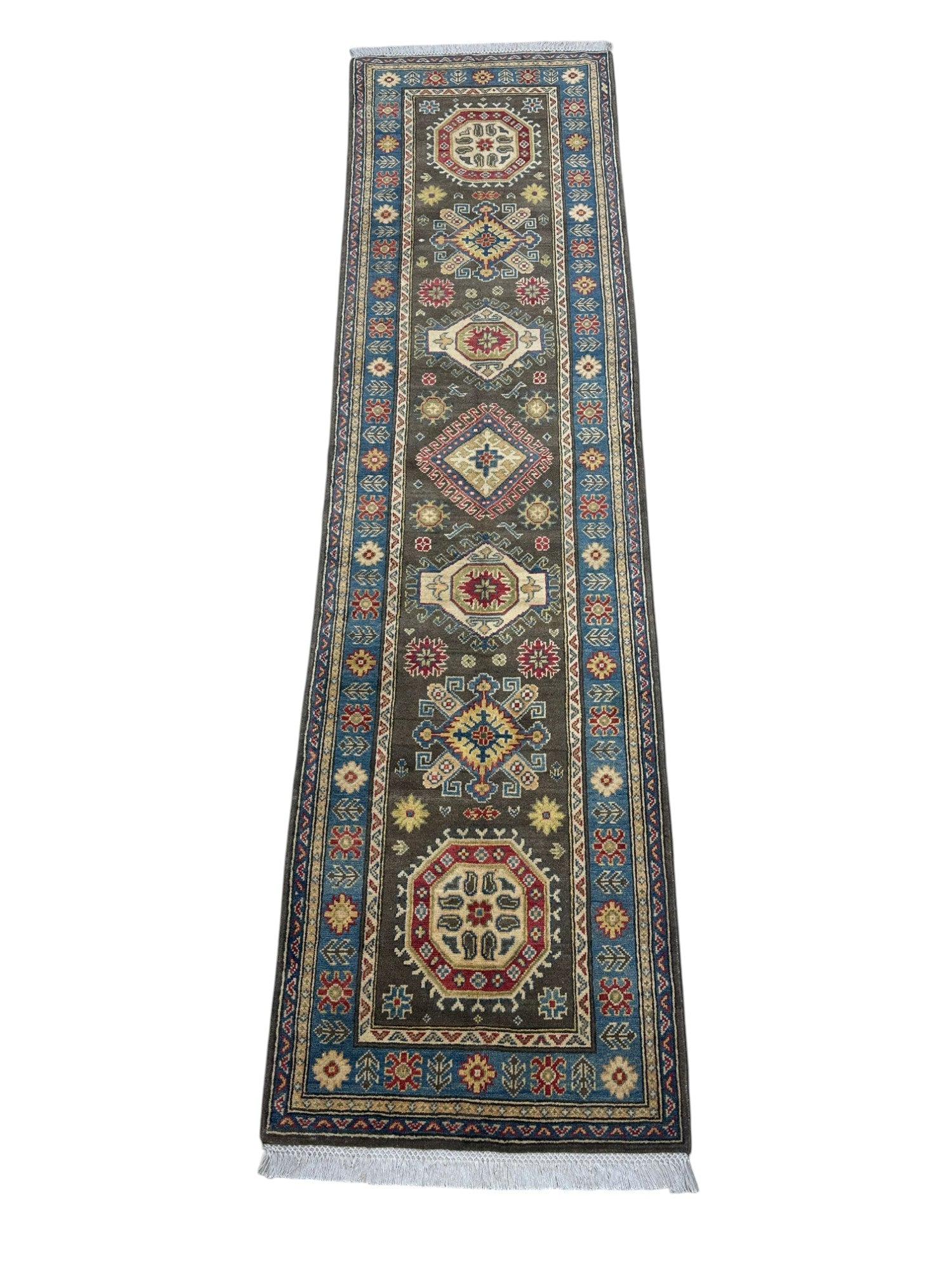 Hand-Knotted Afghani Kazak Wool Rug – 2’6″ x 9’6″