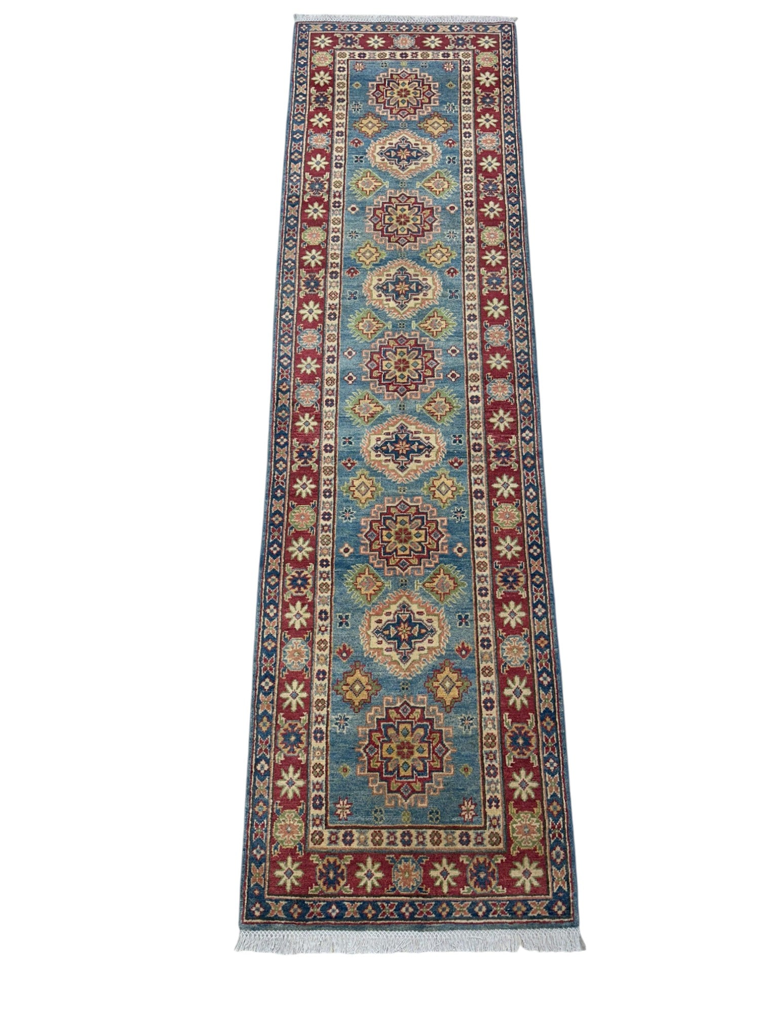 Hand-Knotted Afghani Kazak Wool Rug – 2’8″ x 9’10″