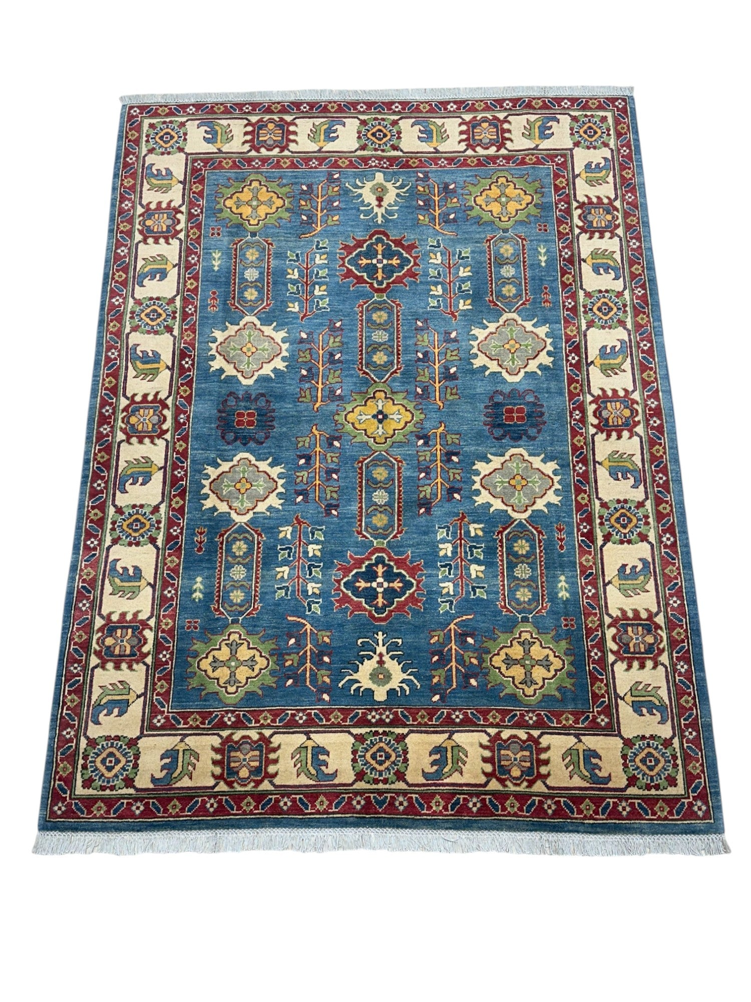 Hand-Knotted Afghani Kazak Wool Rug – 7’6″ x 5’6″