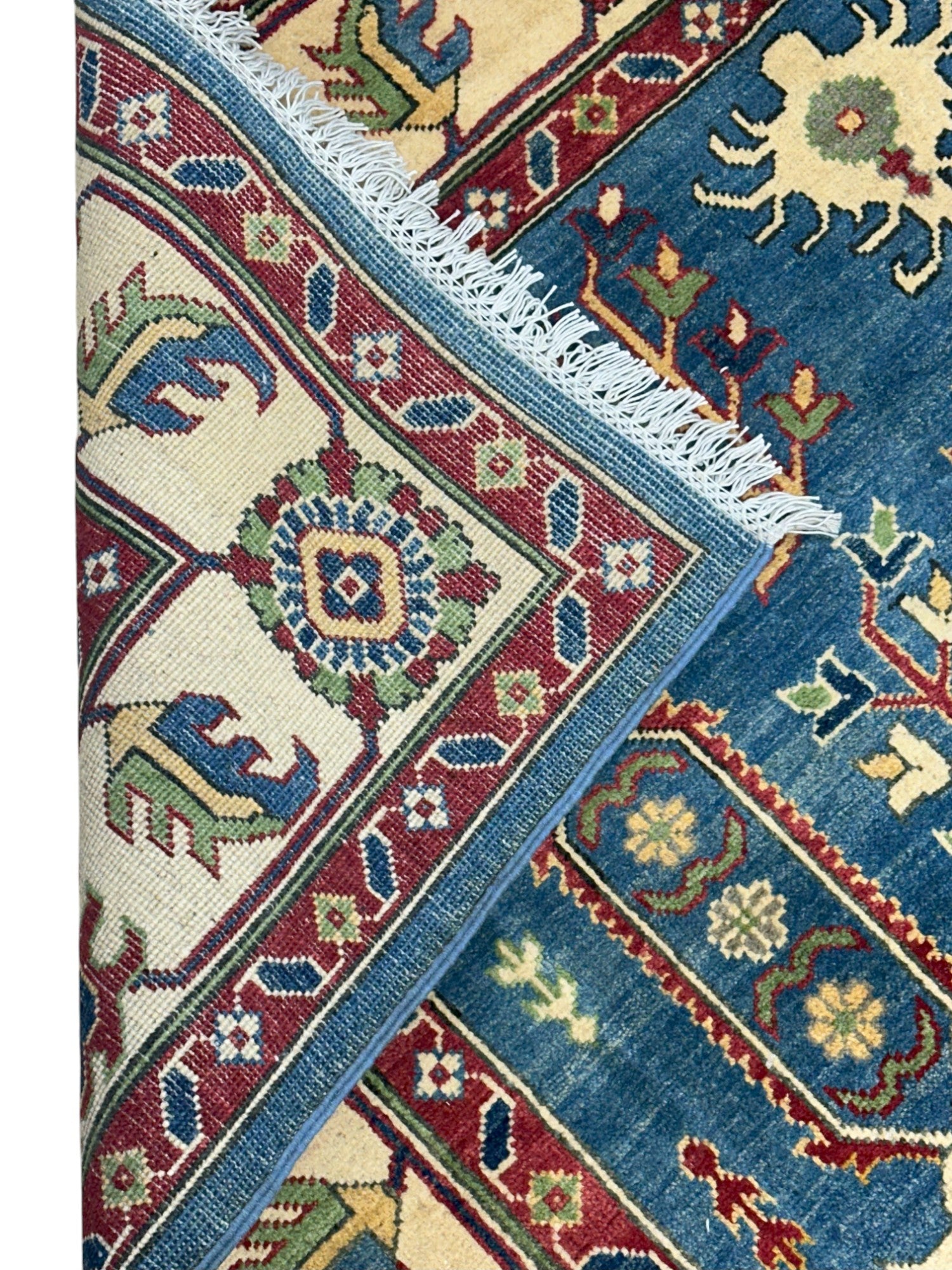 Hand-Knotted Afghani Kazak Wool Rug – 7’6″ x 5’6″