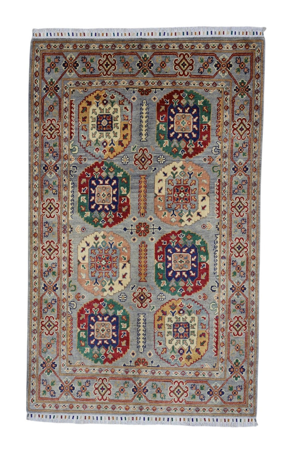 Hand-Knotted Afghani Kazak-Waziri Wool Rug – 3’10″ x 6’2″