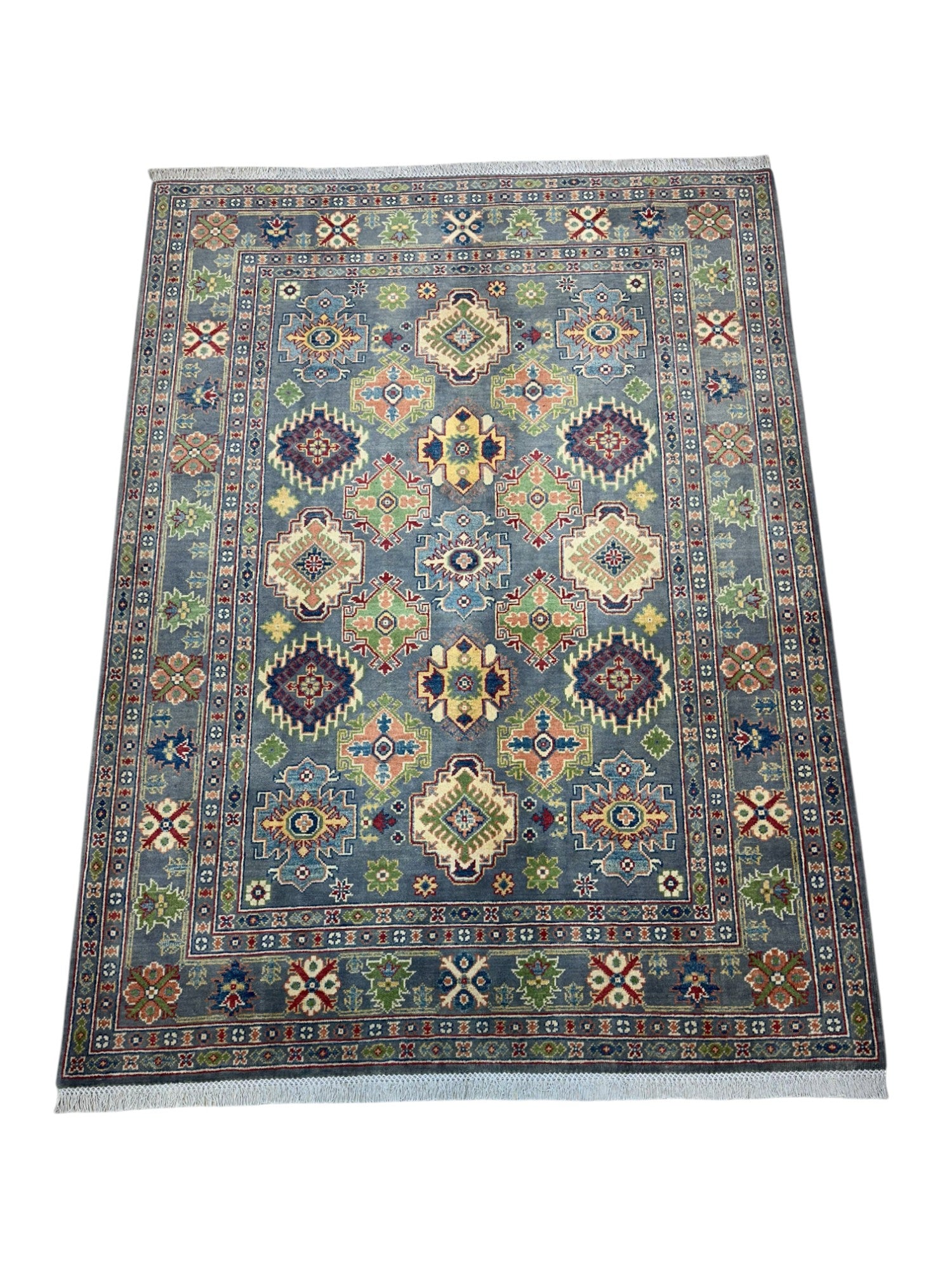 Hand-Knotted Afghani Kazak Wool Rug – 5’8″ x 7’9″