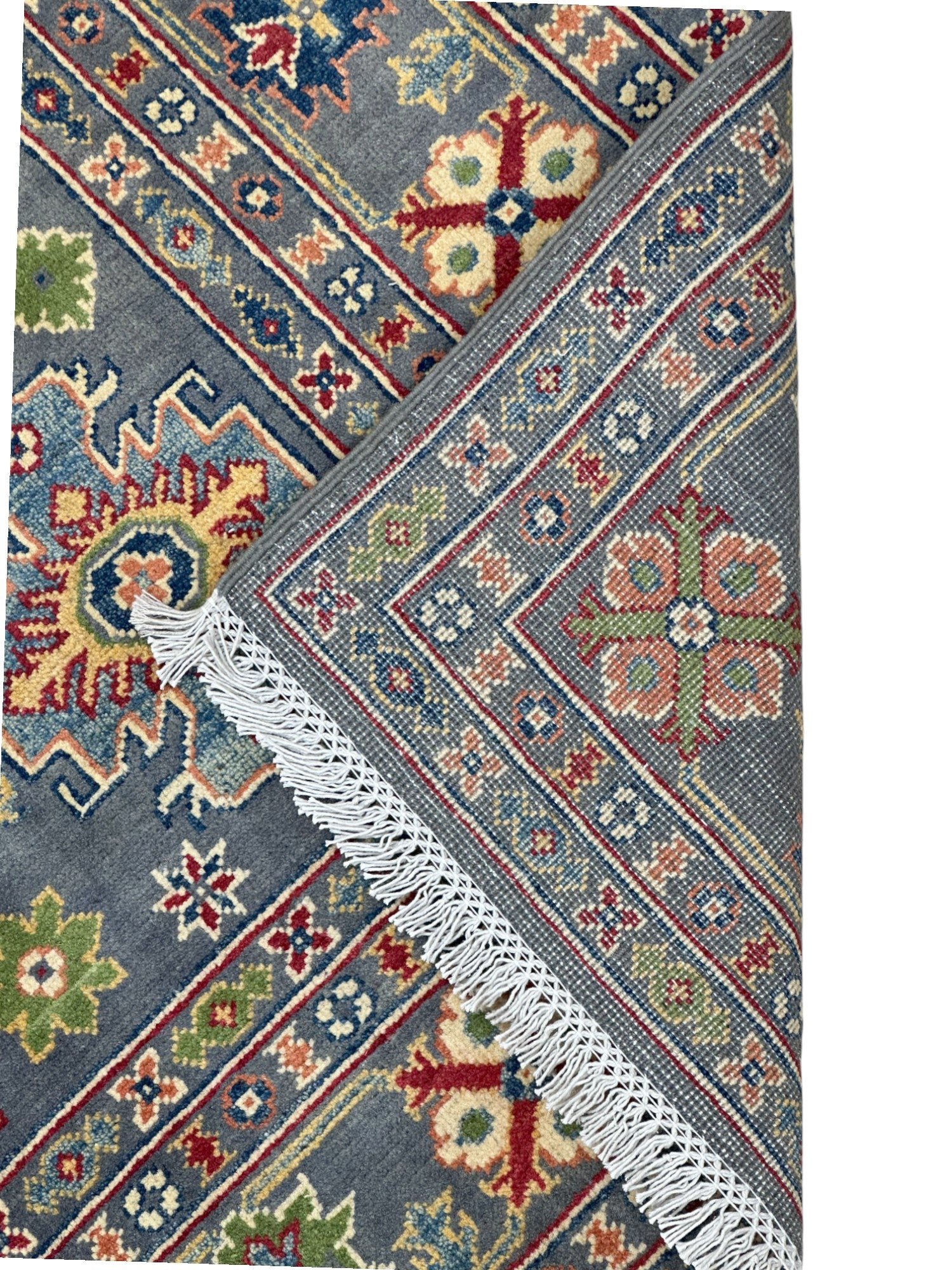 Hand-Knotted Afghani Kazak Wool Rug – 5’8″ x 7’9″