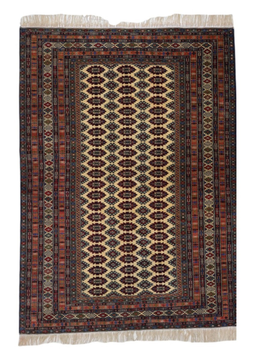 Hand-Knotted Afghani Herati Wool Rug – 4’1″ x 5’9″