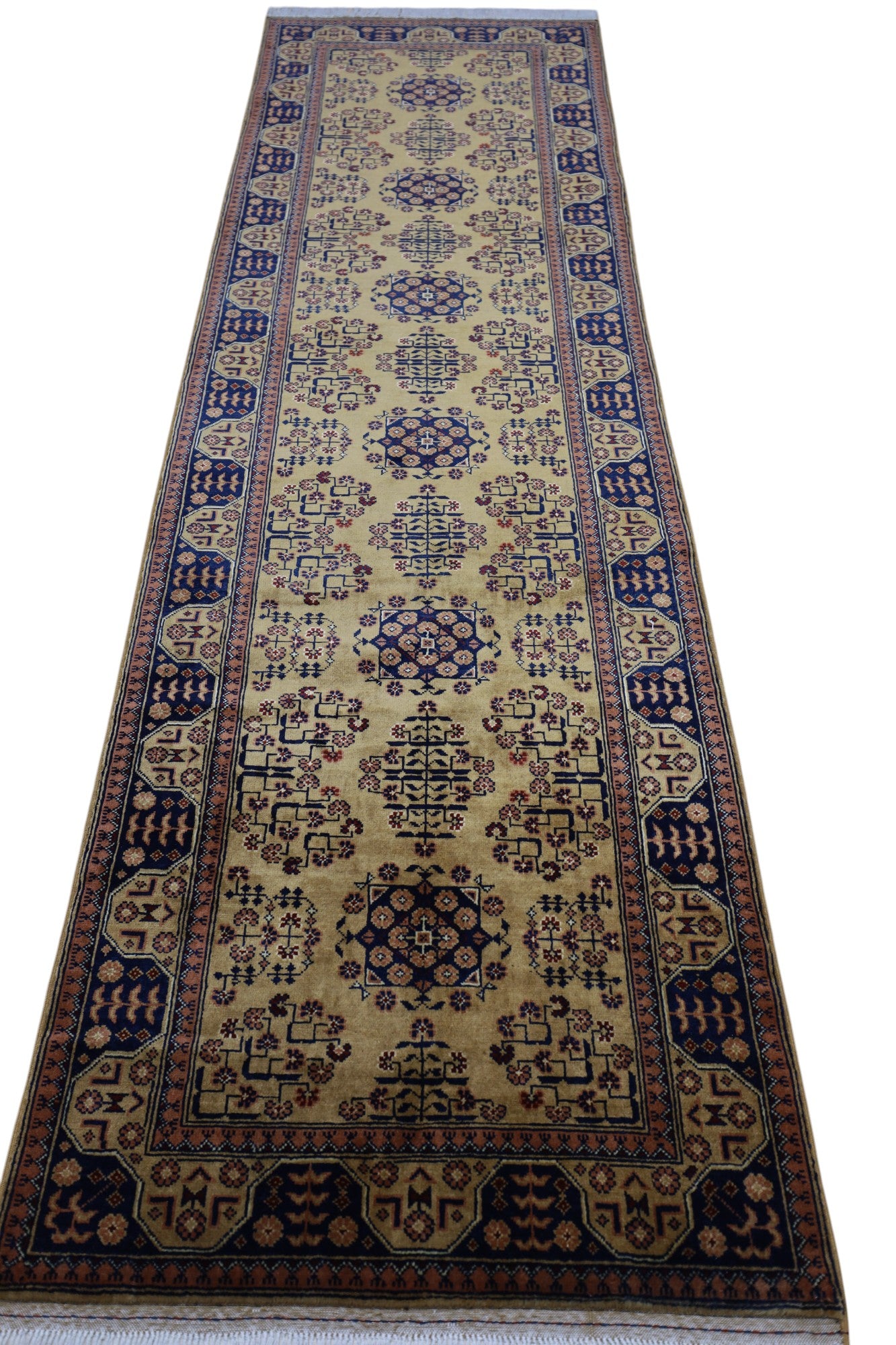 Hand-Knotted Afghani Bukharai Wool Rug – 2’10″ x 9’11″