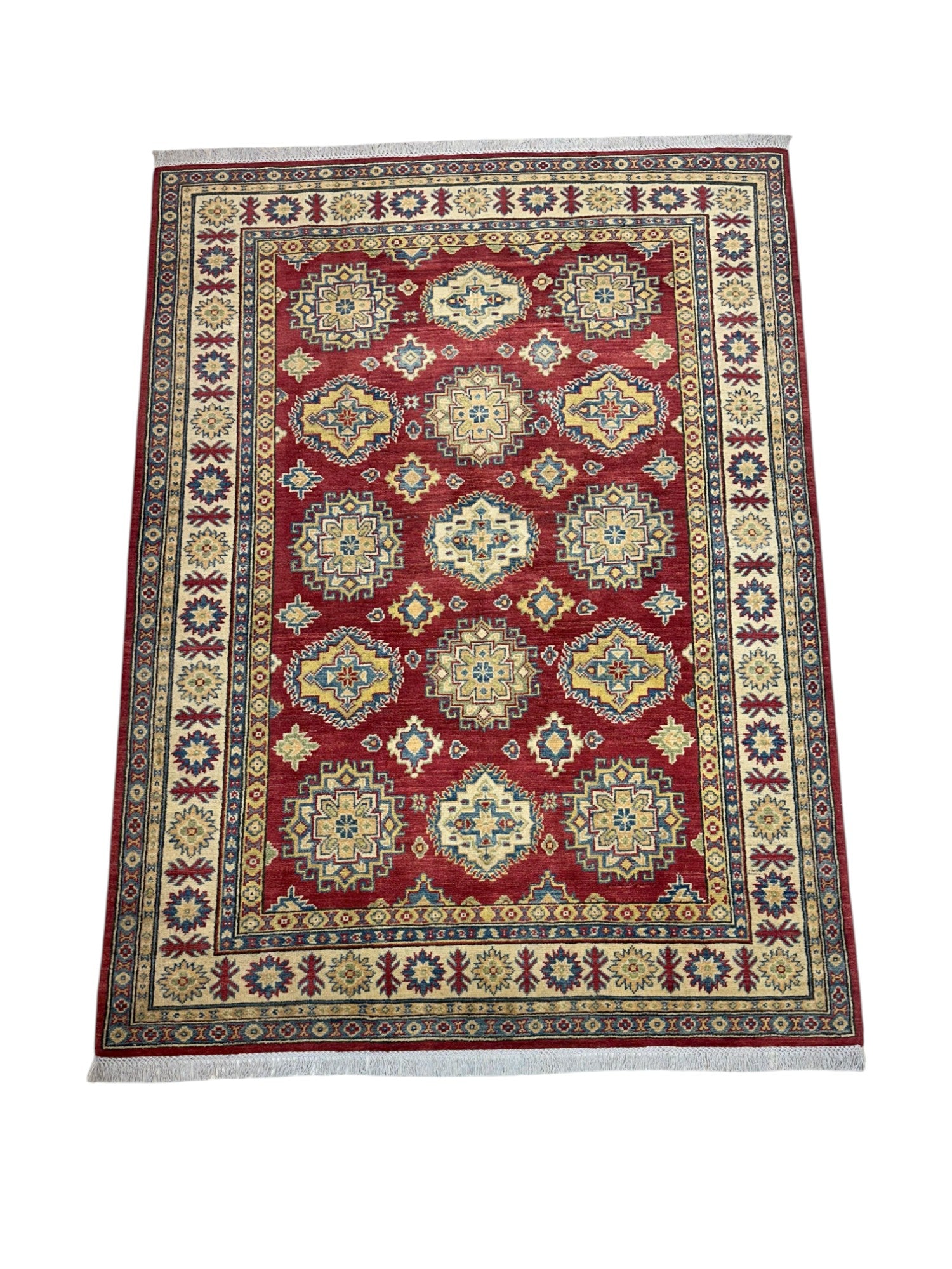 Hand-Knotted Afghani Kazak Wool Rug – 5’1″ x 6’11″