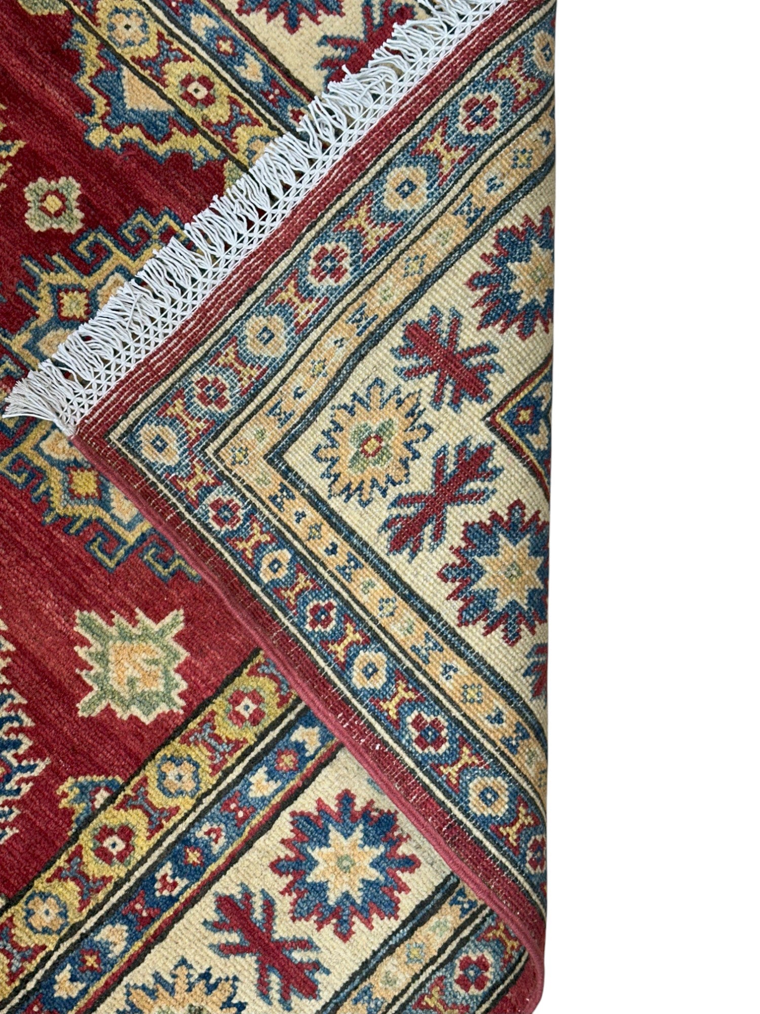 Hand-Knotted Afghani Kazak Wool Rug – 5’1″ x 6’11″