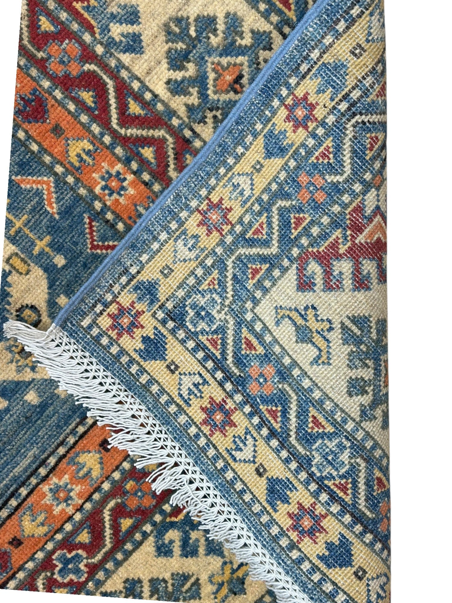 Hand-Knotted Afghani Kazak Wool Rug – 5’7″ x 7’10″