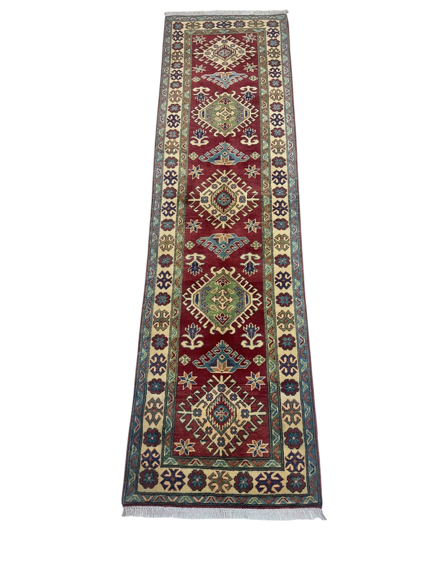 Hand-Knotted Afghani Kazak Wool Rug – 2’8″ x 9’7″