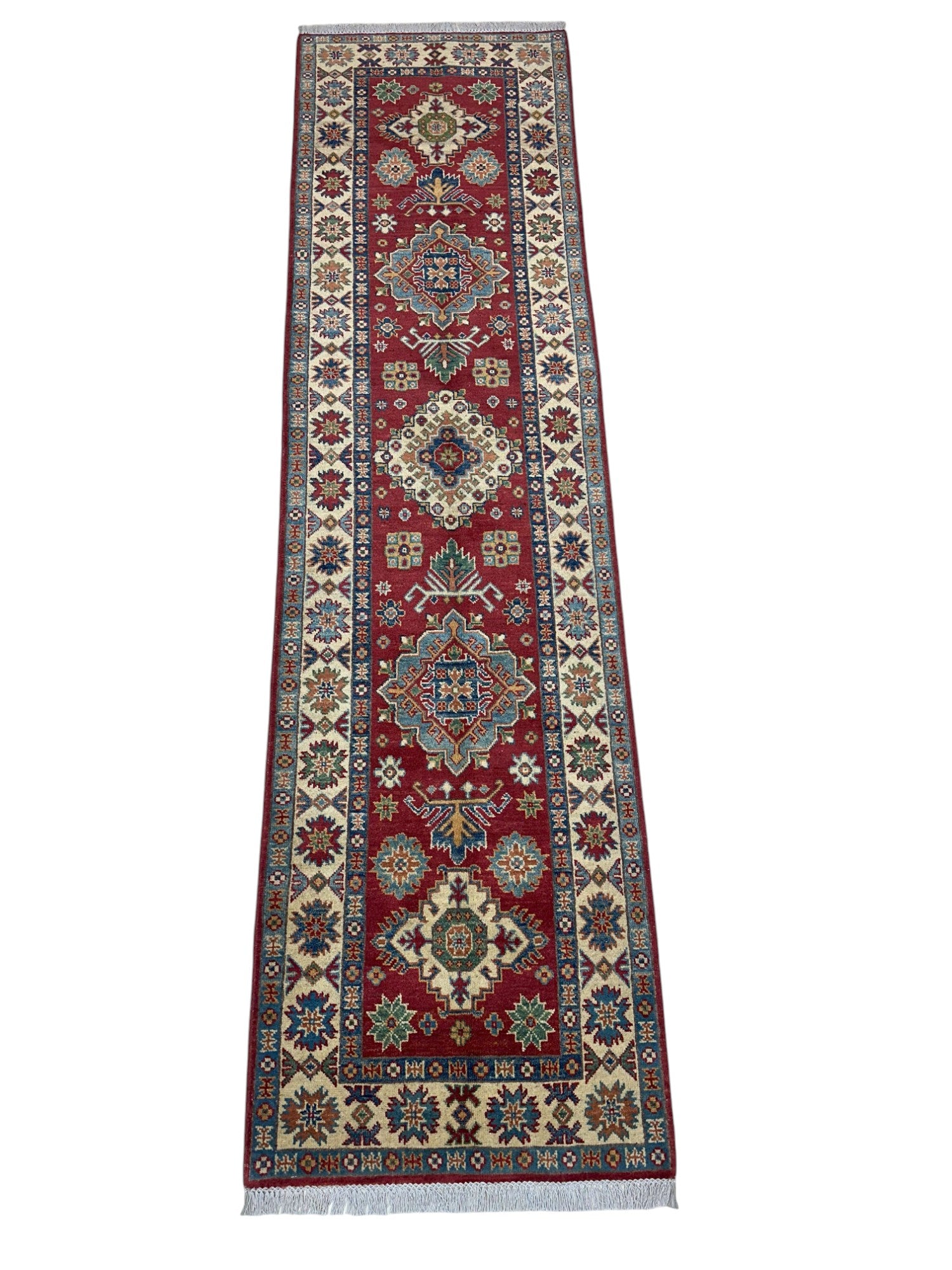 Hand-Knotted Afghani Kazak Wool Rug – 2’8″ x 9’11″