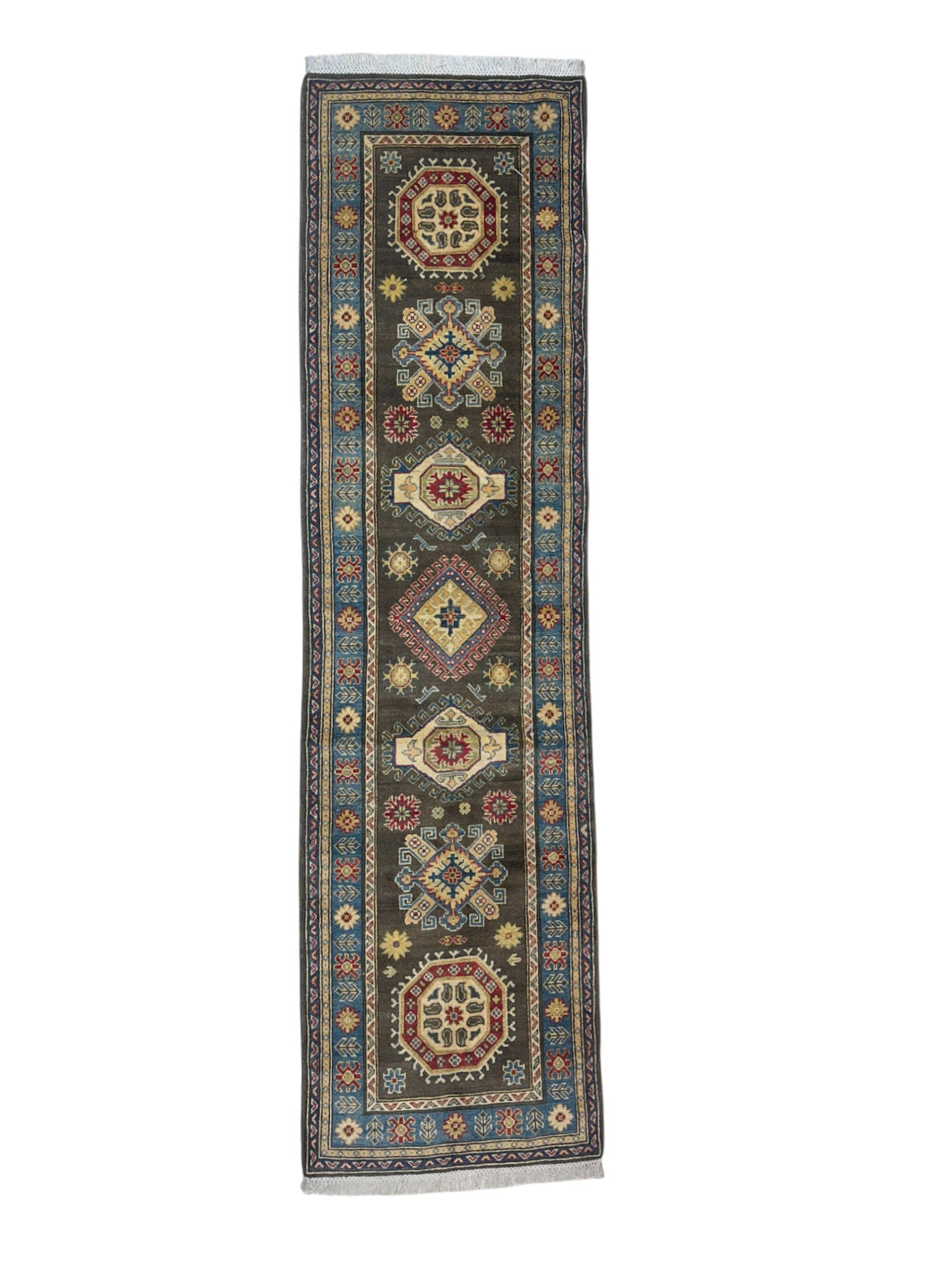 Hand-Knotted Afghani Kazak Wool Rug – 2’7″ x 9’5″