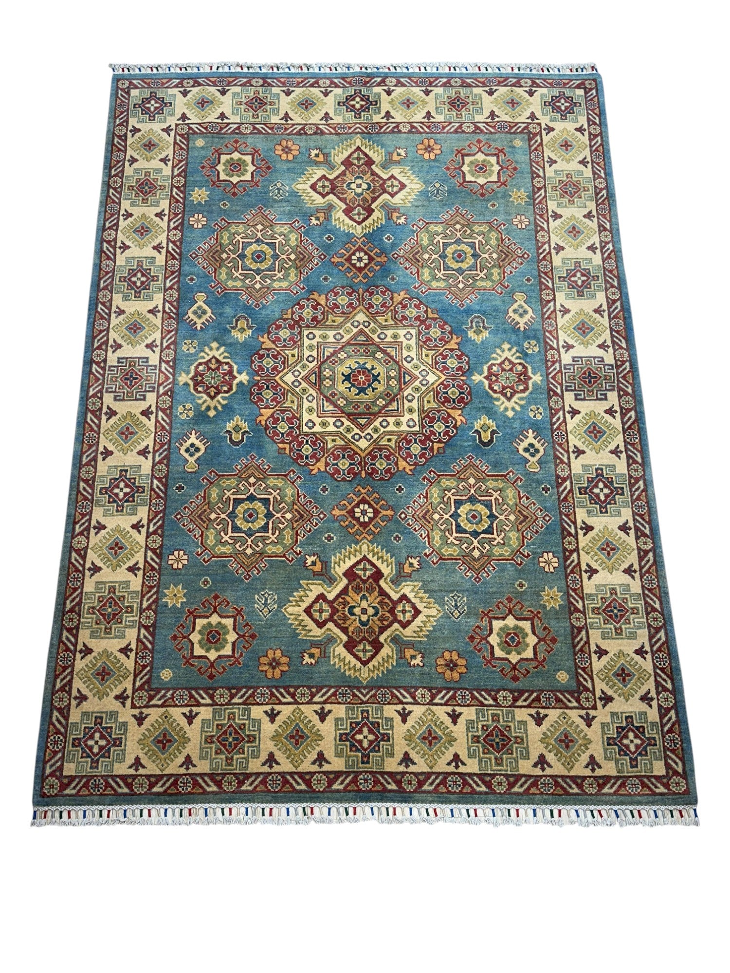 Hand-Knotted Afghani Qazq yak gul Wool Rug – 5’6″ x 7’9″