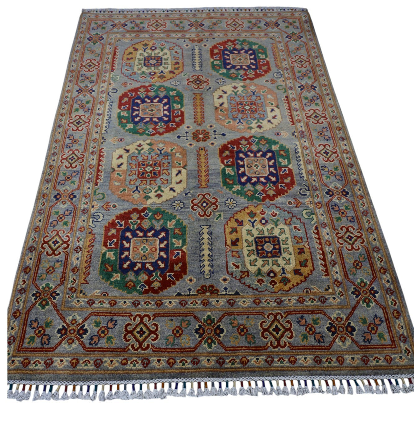 Hand-Knotted Afghani Kazak-Waziri Wool Rug – 3’10″ x 6’2″