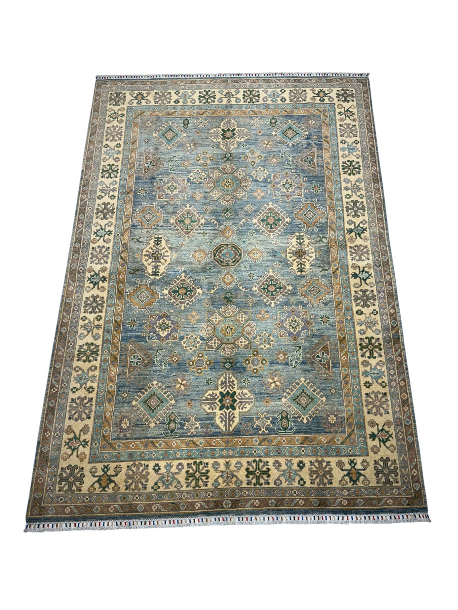 Hand-Knotted Afghani Kazak Wool Rug – 6’5″ x 9’8″