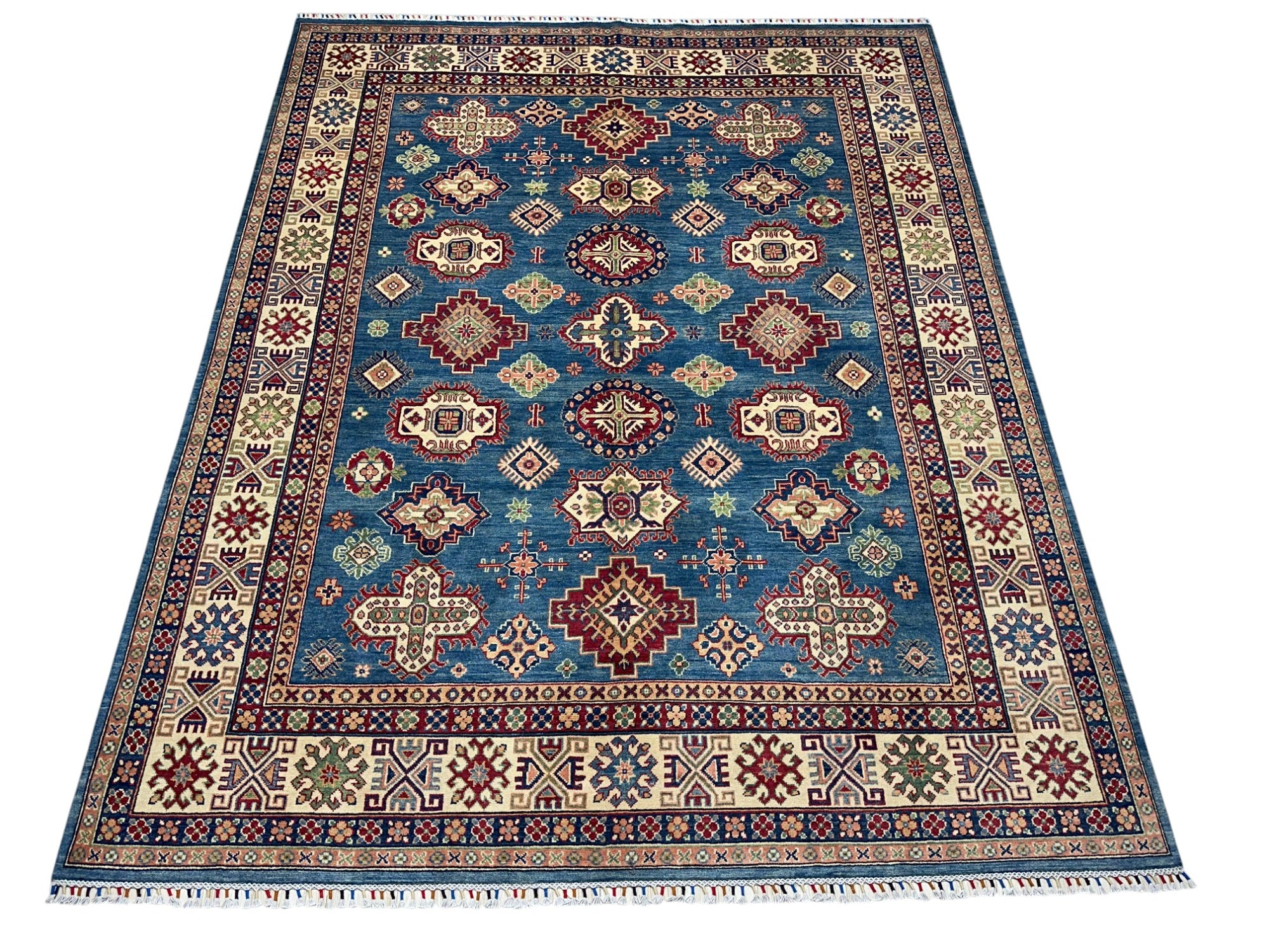 Hand-Knotted Afghani Kazak Wool Rug – 8’2″ x 10’0″