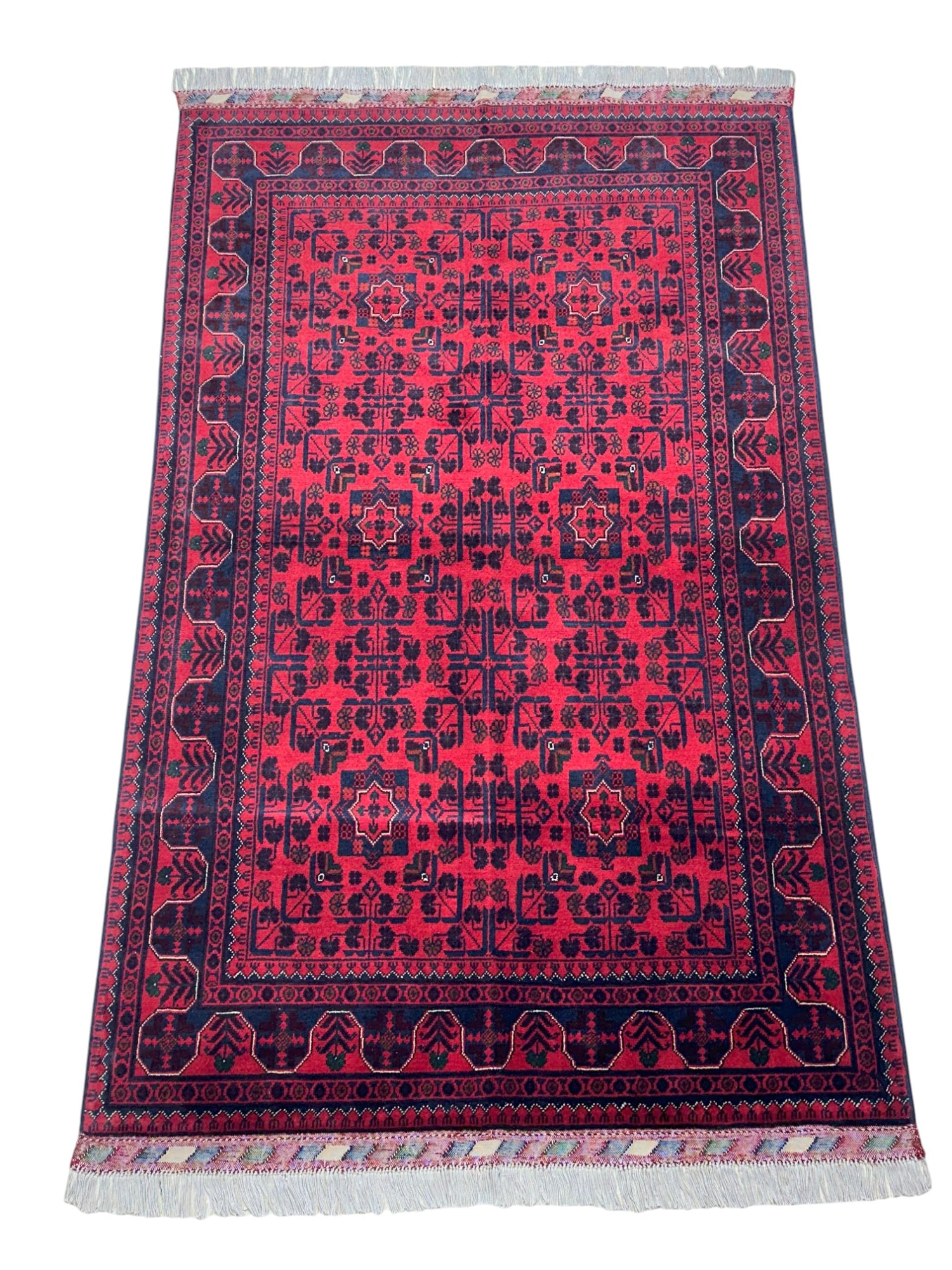 Hand-Knotted Afghani Bukharai Wool Rug – 4’1″ x 6’6″