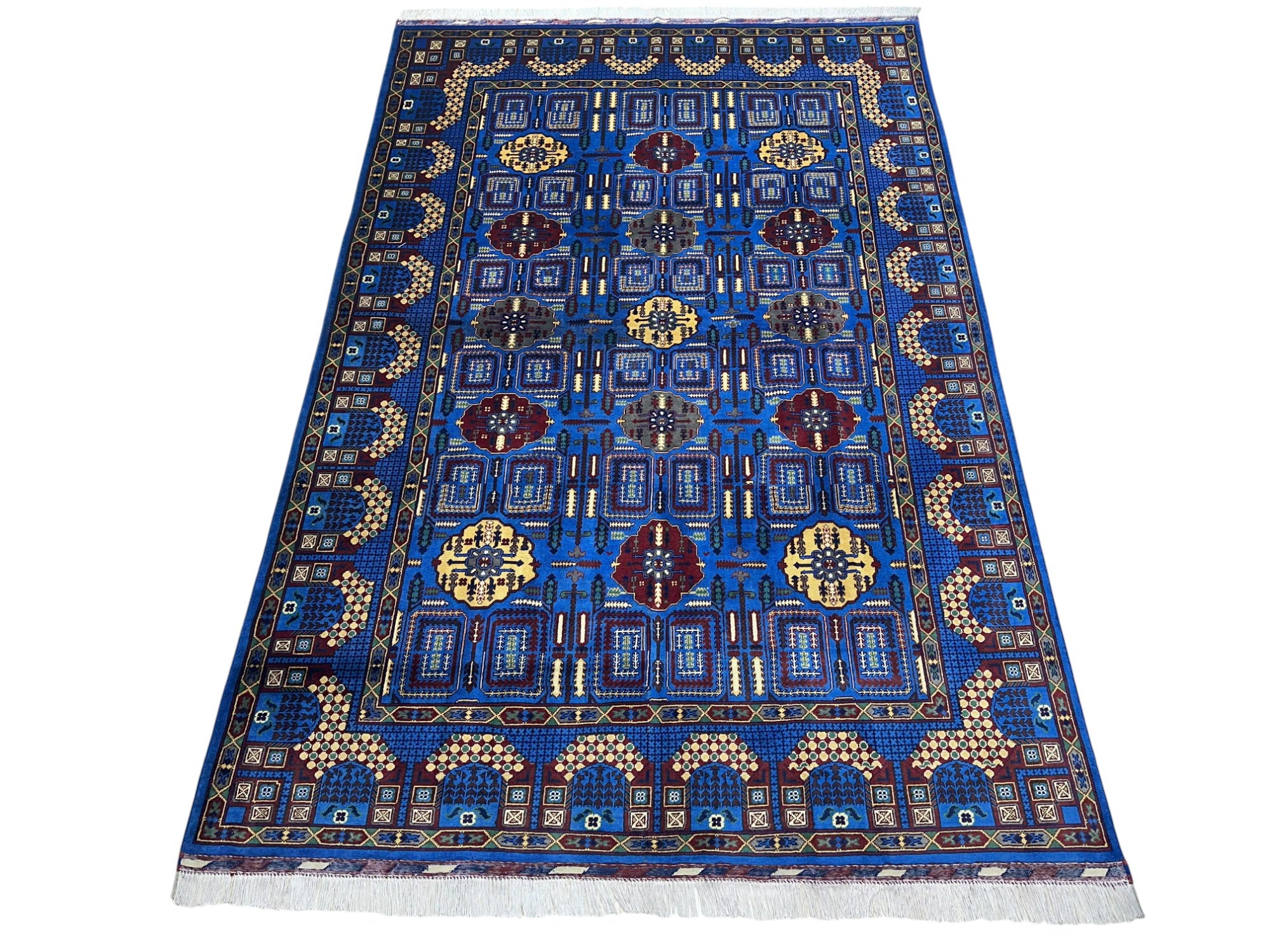 Hand-Knotted Afghani Gandom Wool Rug – 6’8″ x 9’9″