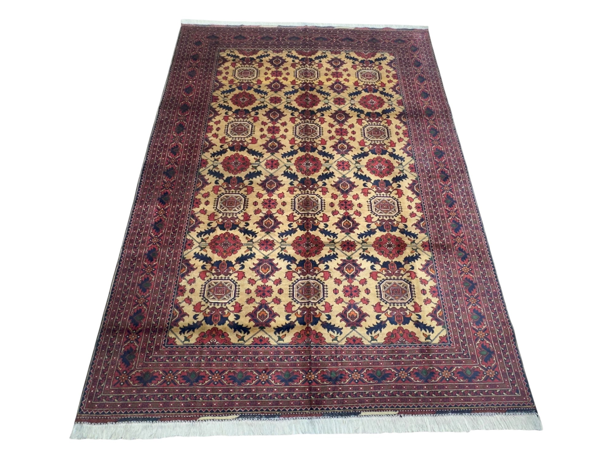 Hand-Knotted Afghani Sareqi Wool Rug – 6’10″ x 9’8″