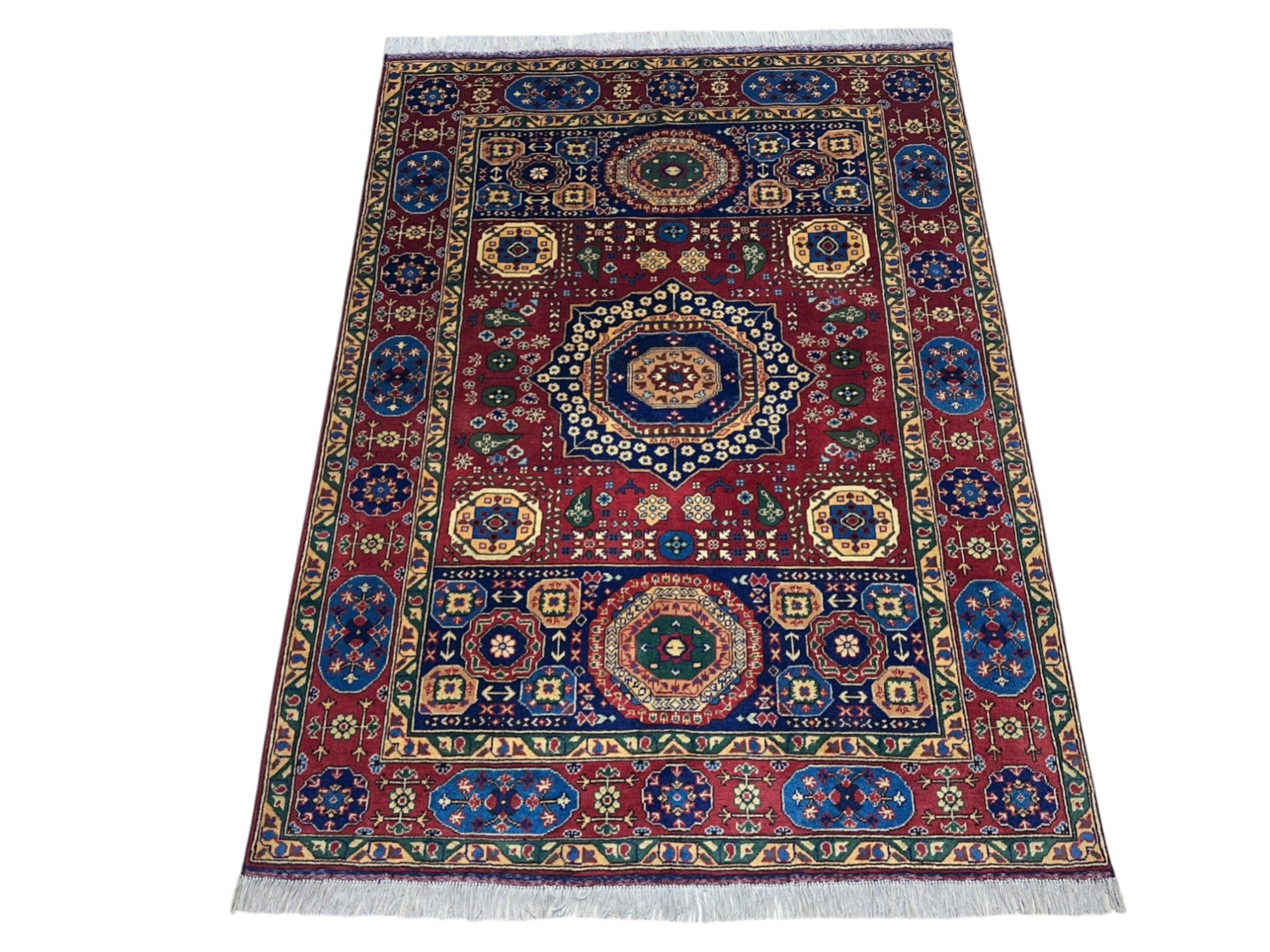 Hand-Knotted Afghani Mamluk Wool Rug – 4’11″ x 6’6″