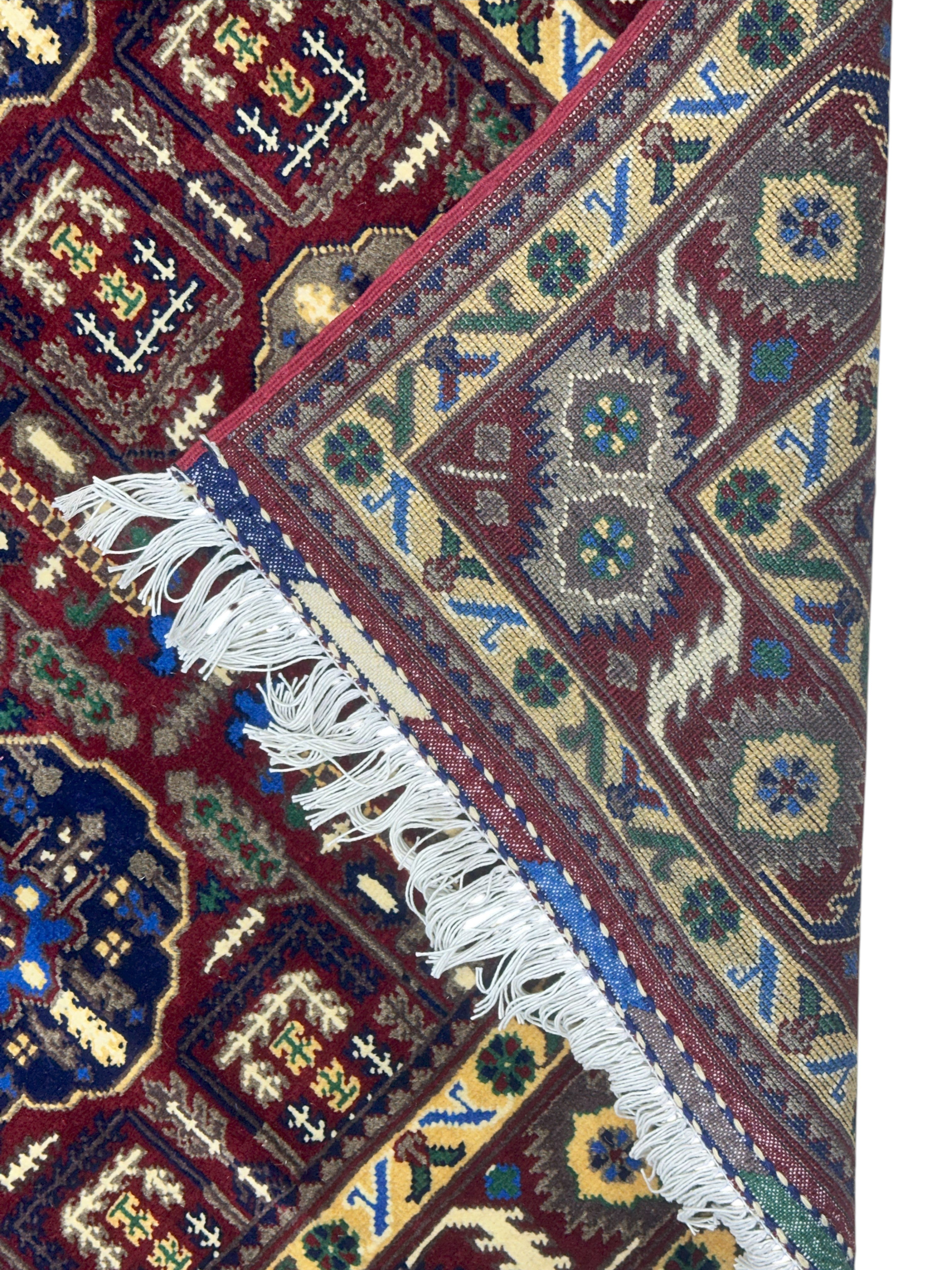 Hand-Knotted Afghani Gandom Wool Rug – 4’11″ x 9’10″