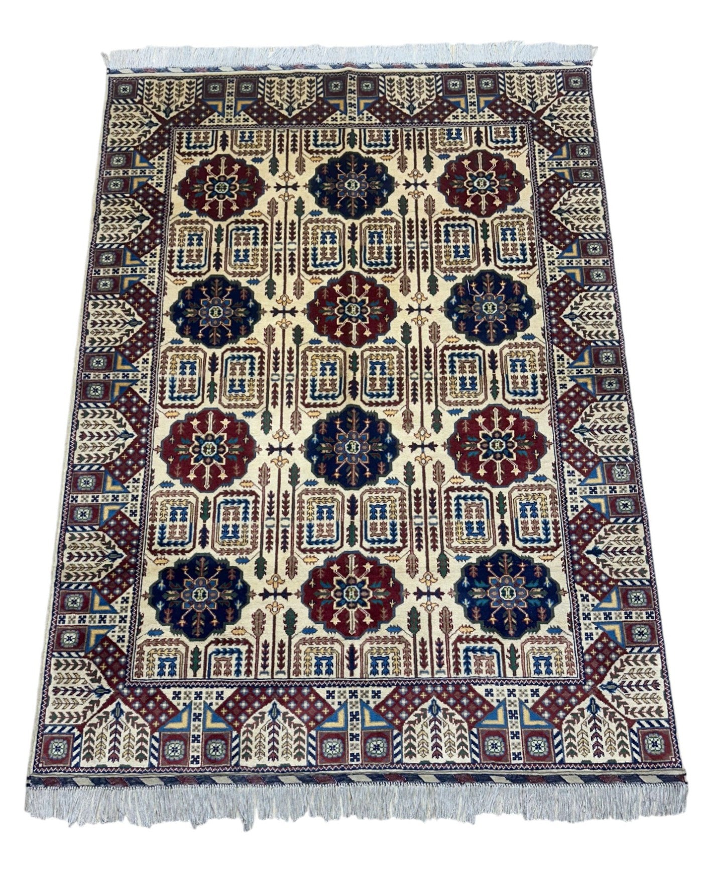 Hand-Knotted Afghani Gandom Wool Rug – 4’11″ x 6’8″
