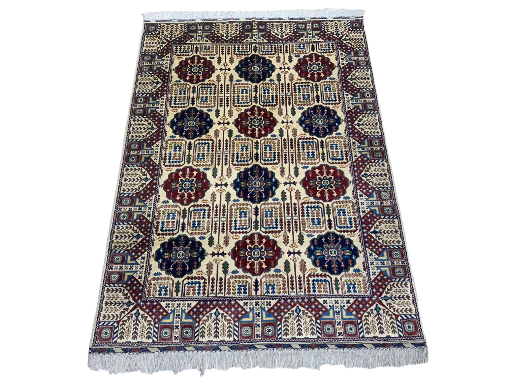 Hand-Knotted Afghani Gandom Wool Rug – 4’11″ x 6’8″